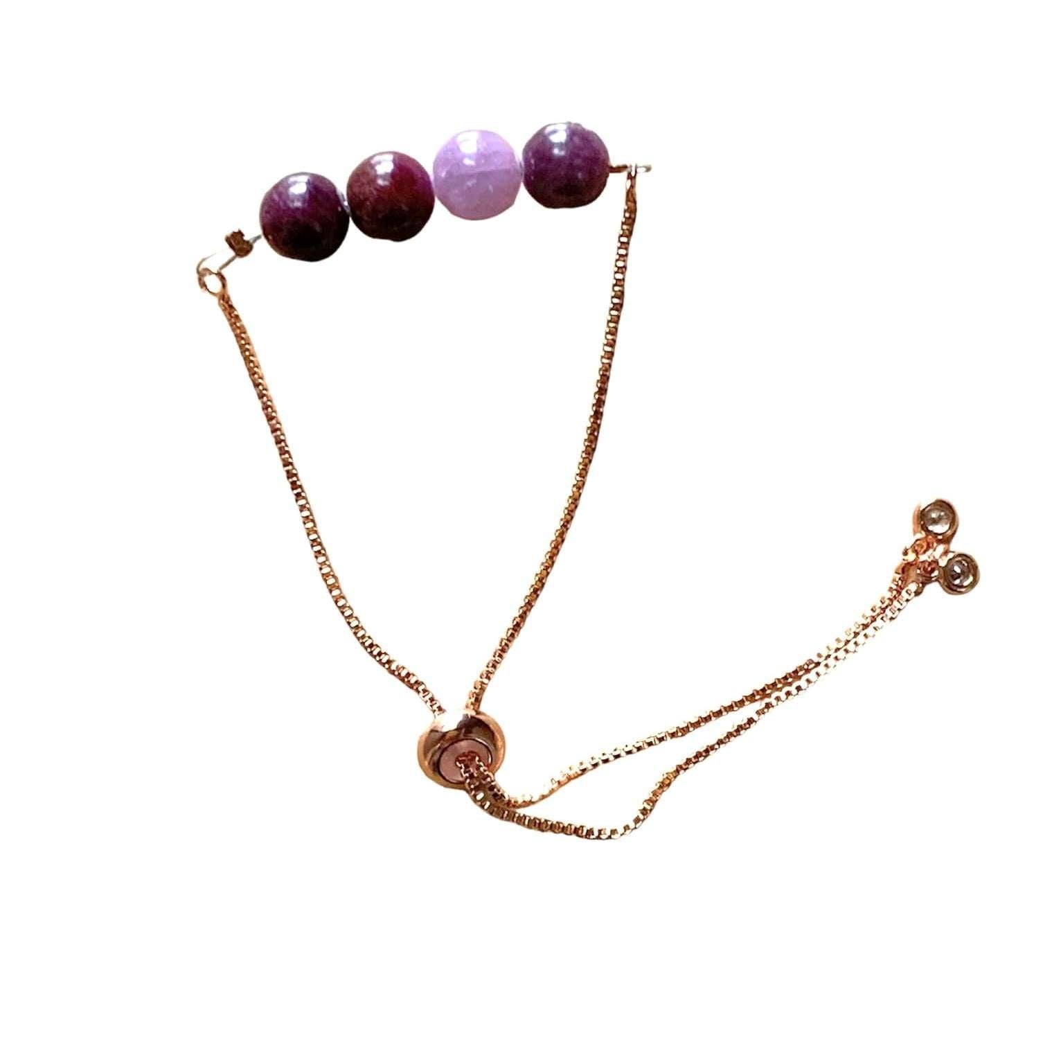 Ruby Bar Bracelet Round Beads with Adjustable Chain (July)
