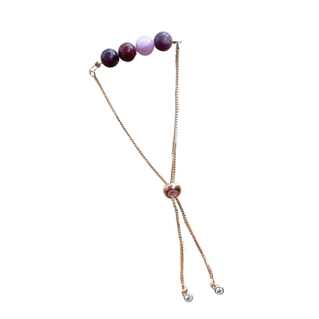 Ruby Bar Bracelet Round Beads with Adjustable Chain (July)