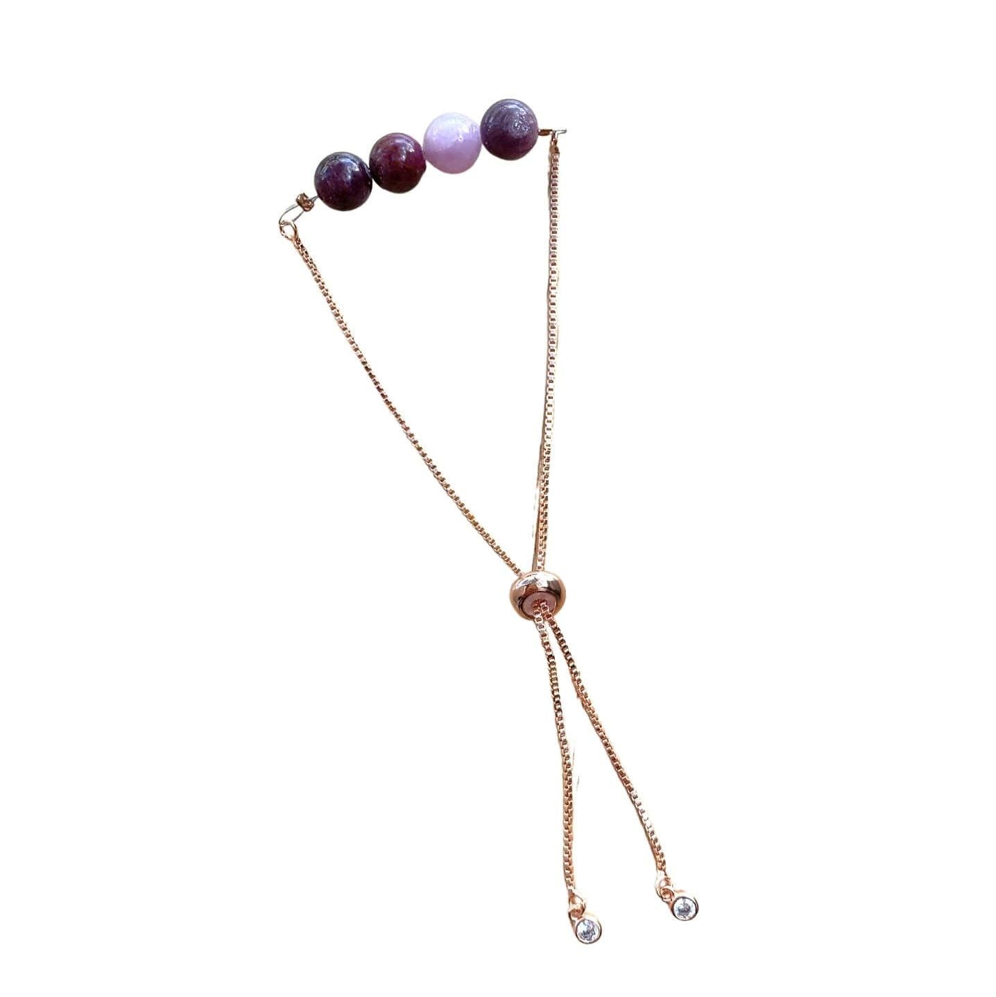 Ruby Bar Bracelet Round Beads with Adjustable Chain (July)