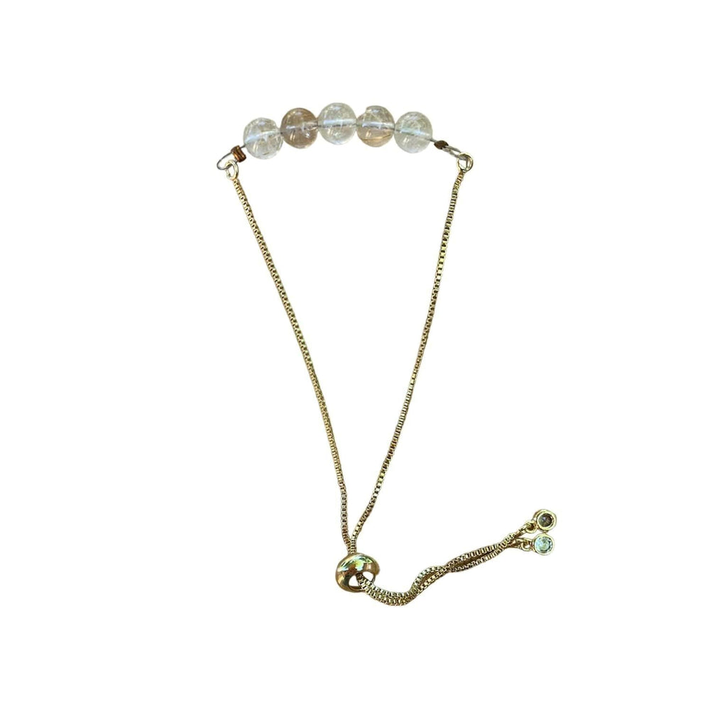 Gold Rutilated Quartz Bracelet 6mm Round Beads with Adjustable Chain