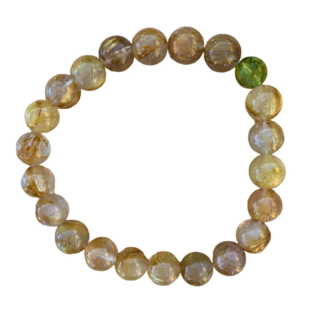Rutilated Quartz Bracelet with Peridot Accent 8 mm Round Beads