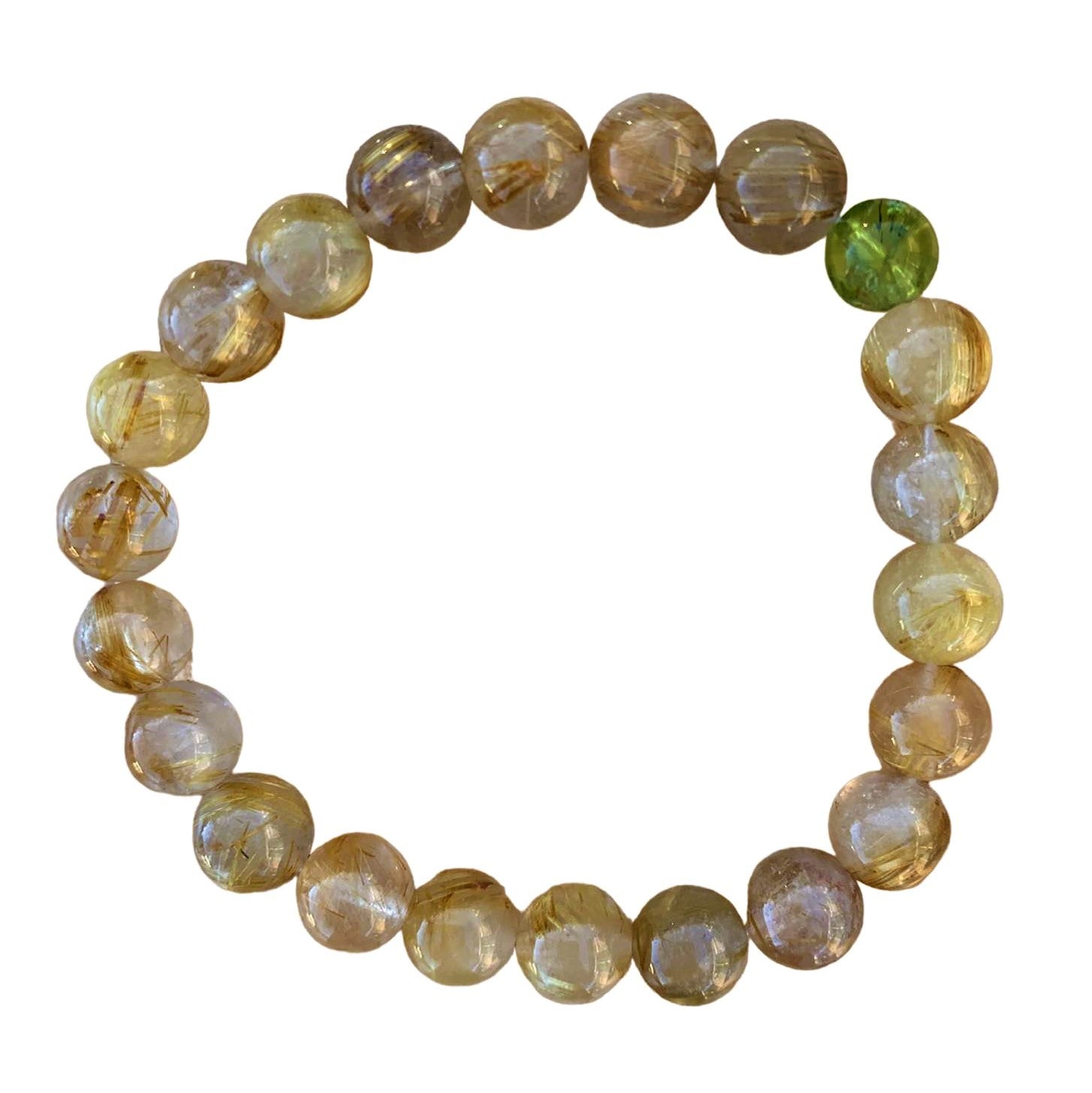 Rutilated Quartz Bracelet with Peridot Accent 8 mm Round Beads