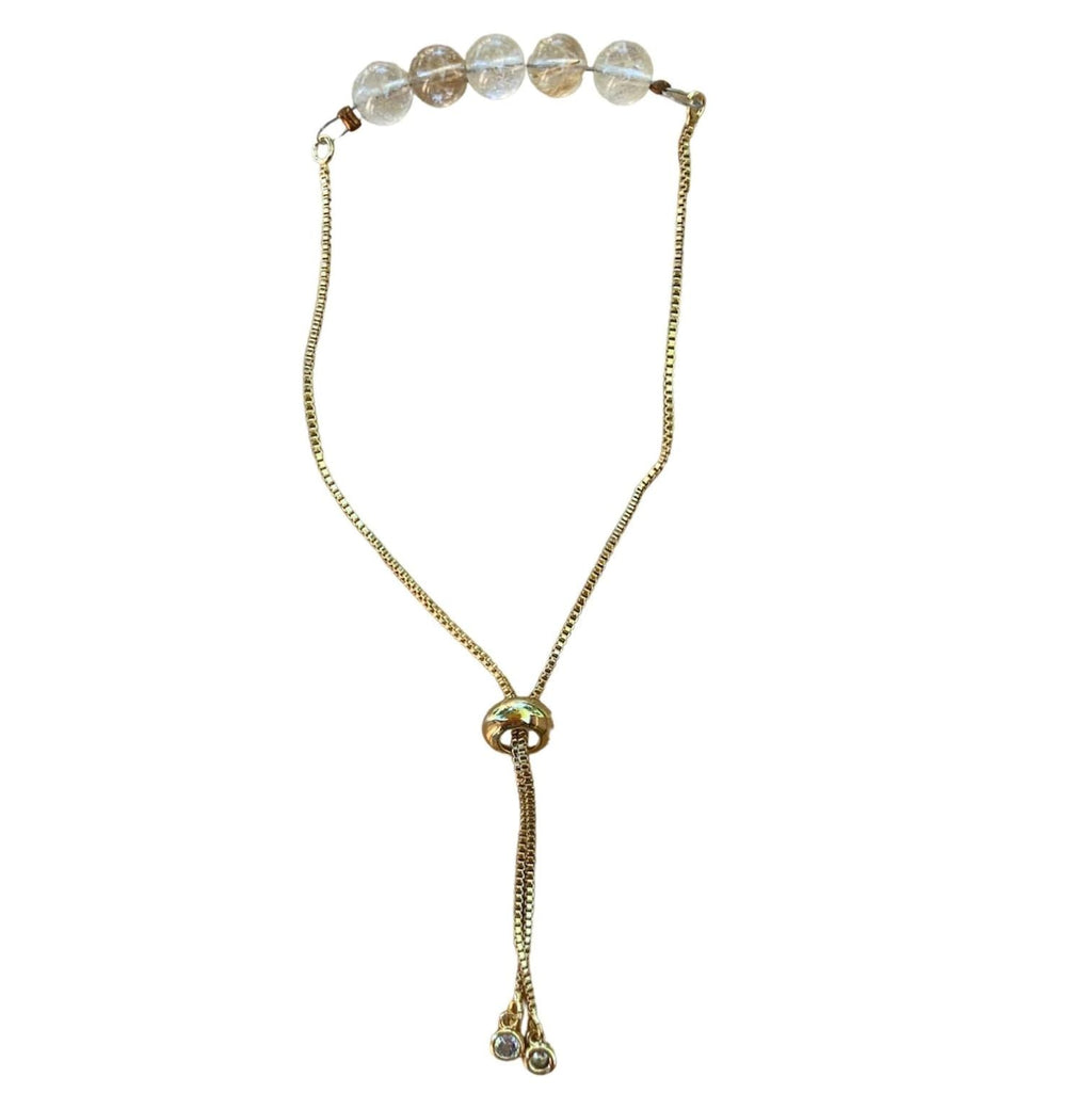 Gold Rutilated Quartz Bracelet 6mm Round Beads with Adjustable Chain