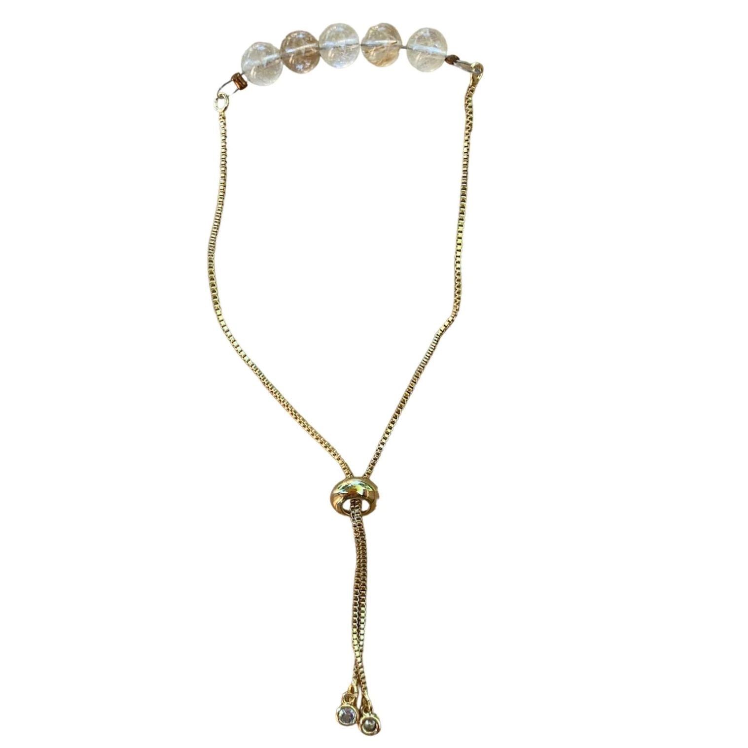 Gold Rutilated Quartz Bracelet 6mm Round Beads with Adjustable Chain