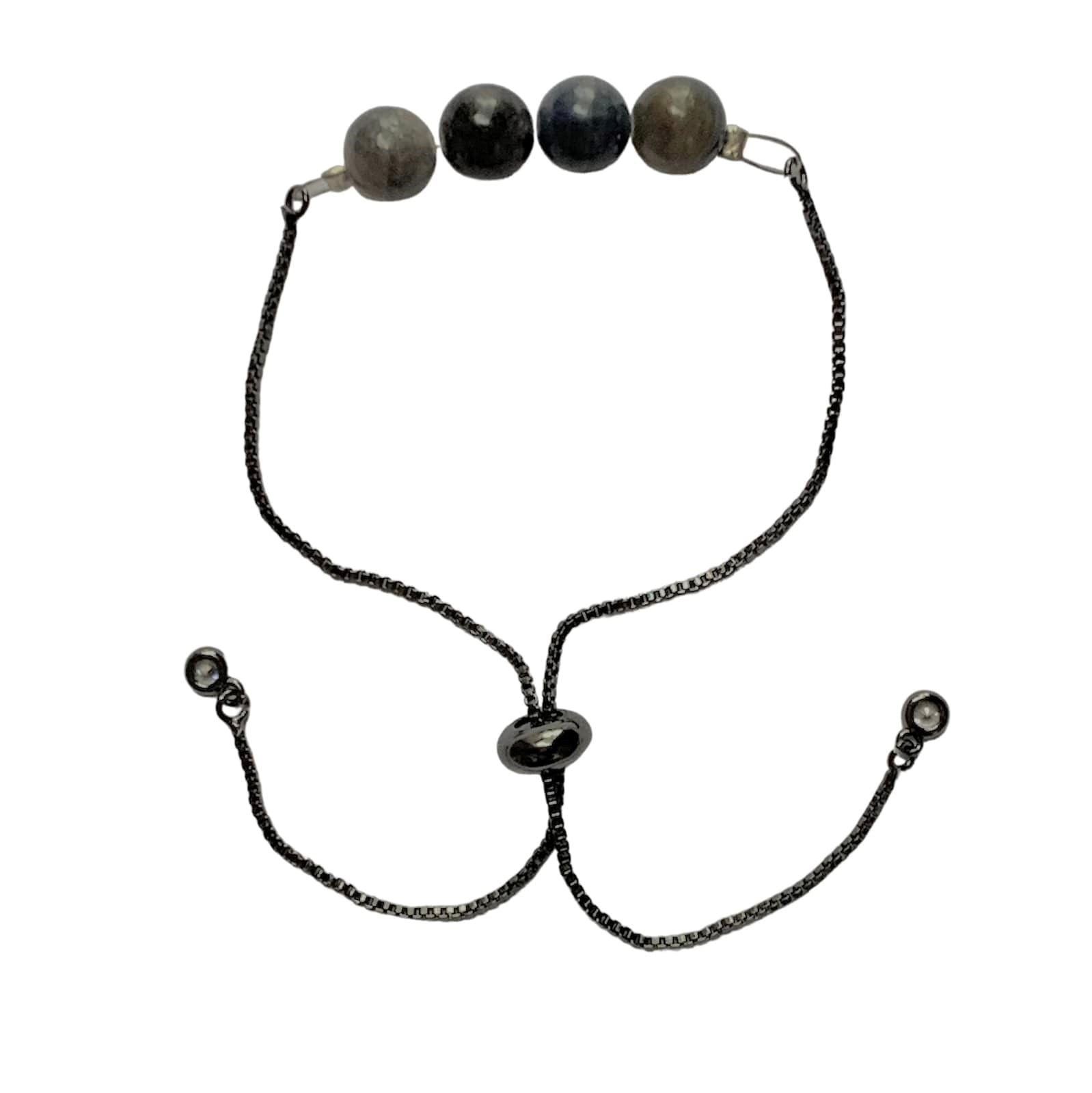 Sapphire Round Beads Bar Bracelet with Adjustable Chain (September)