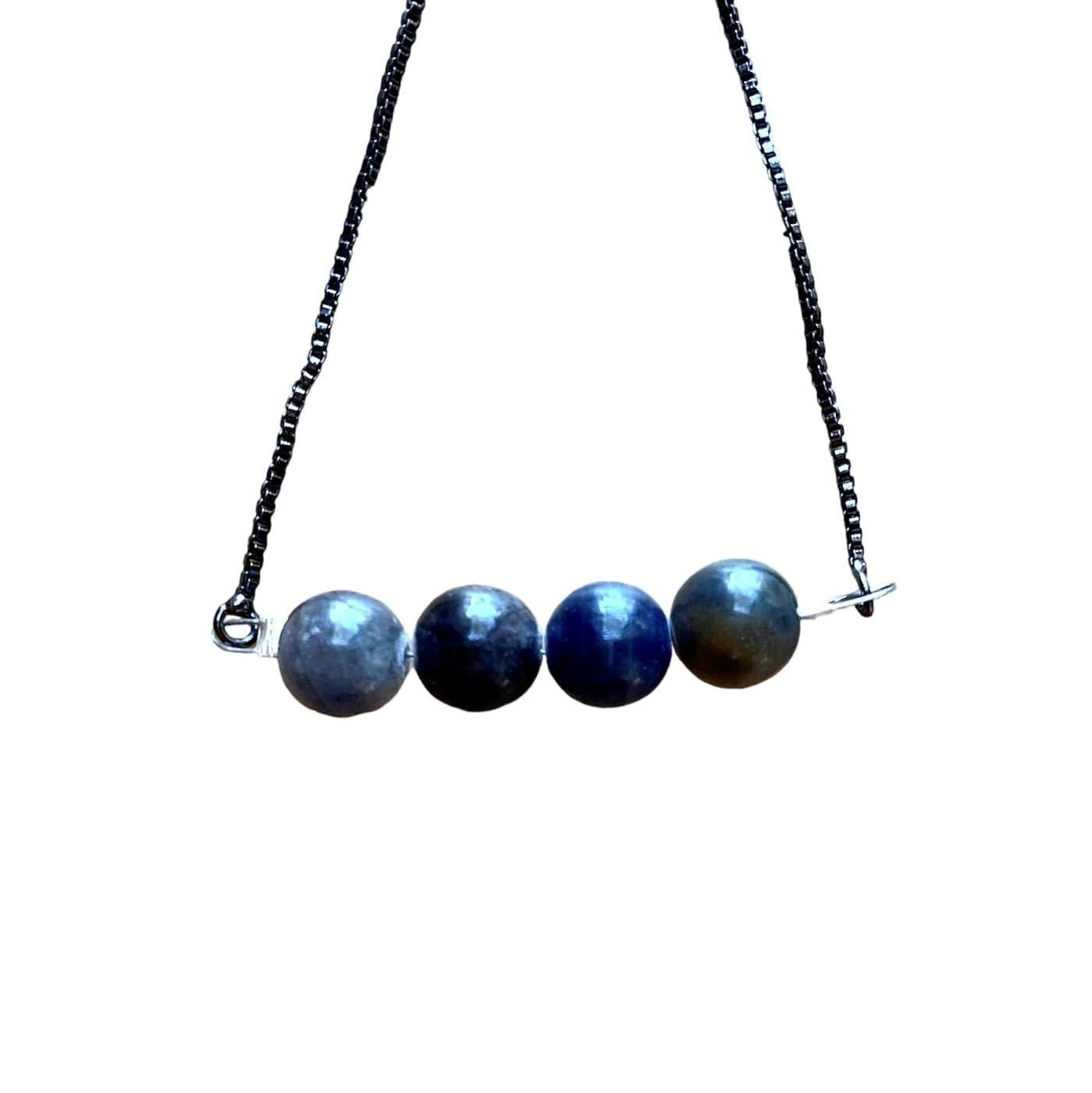 Sapphire Round Beads Bar Bracelet with Adjustable Chain (September)