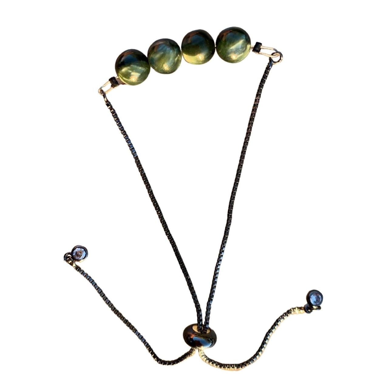 Seraphinite Bracelet Round Beads with Adjustable Chain