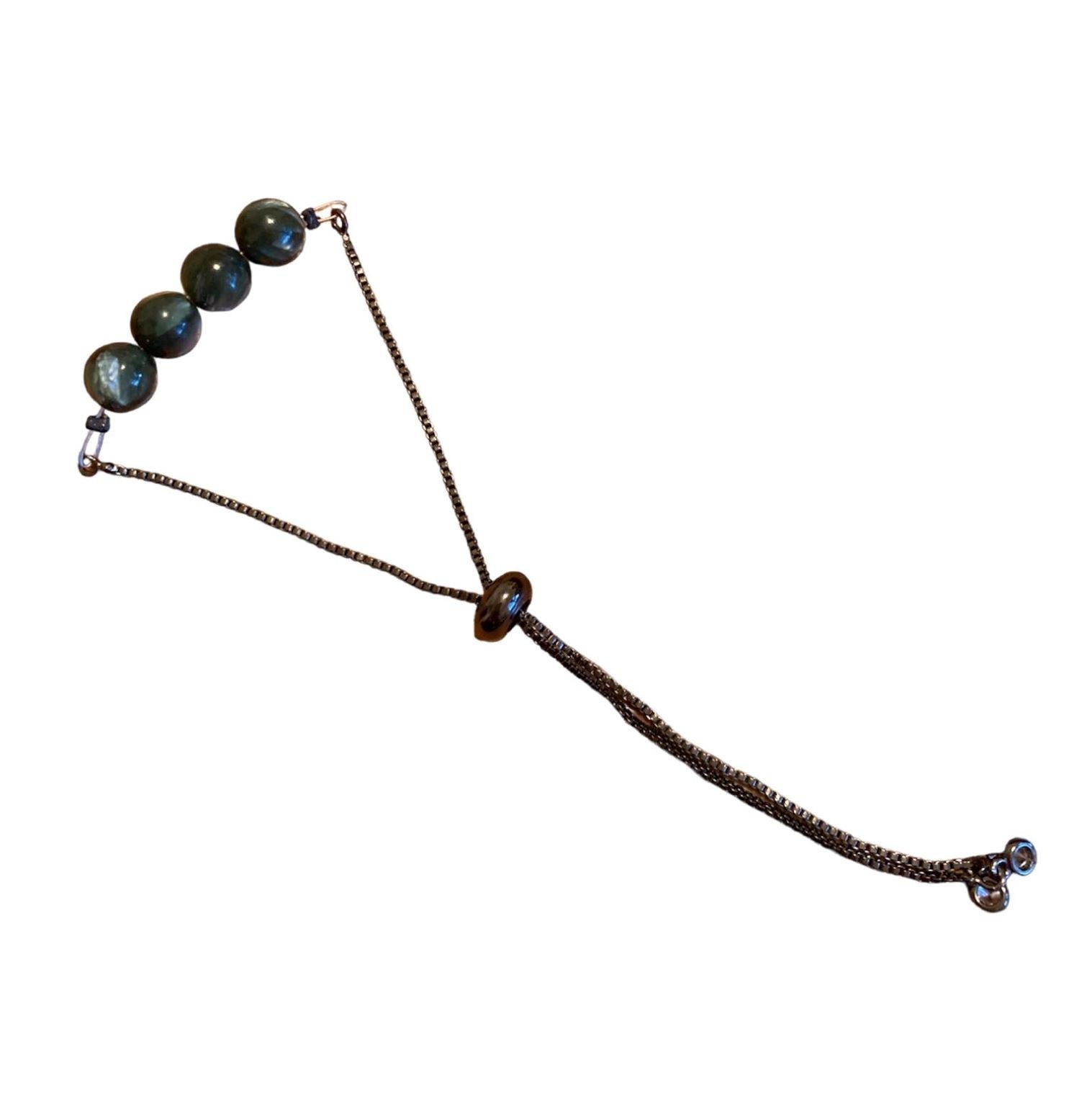 Seraphinite Bracelet Round Beads with Adjustable Chain