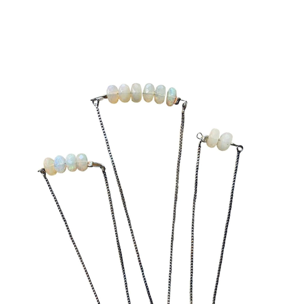 White Opal Rondelle Bar Bracelet with Adjustable Chain (October)