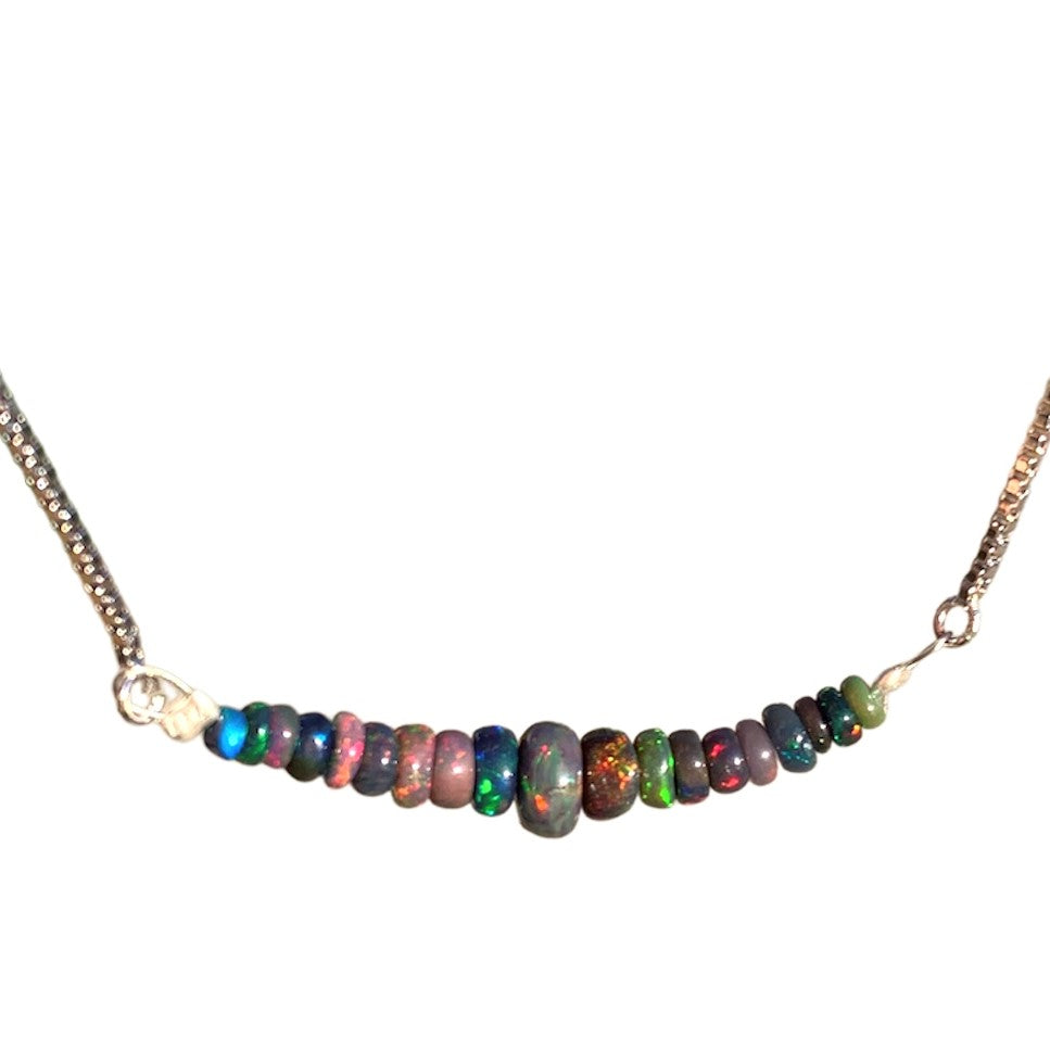 Ethiopian Opal Graduated Bar Bracelet with Adjustable Chain (October)