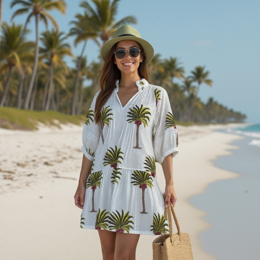 Puff Sleeve Chloe Mini | Green Palm Polka