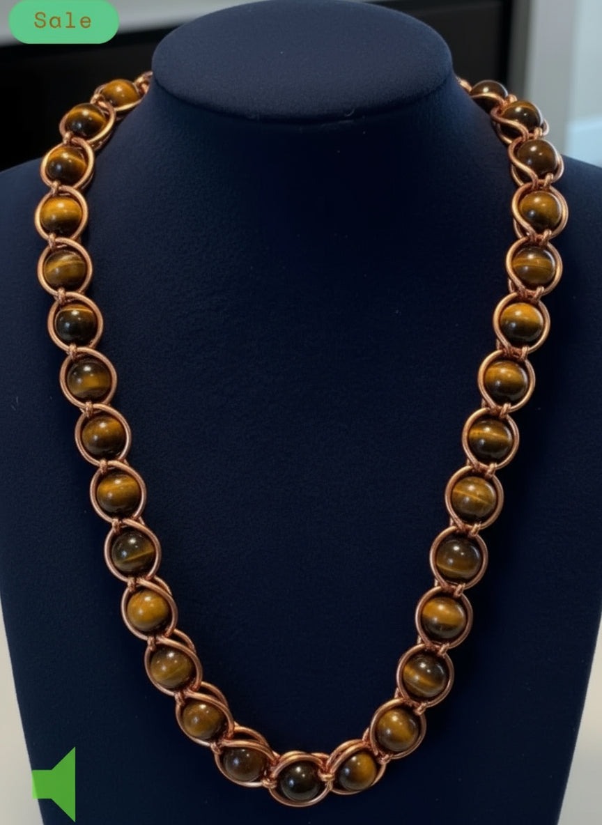 Chunky Wire Wrapped Beaded Copper Necklace