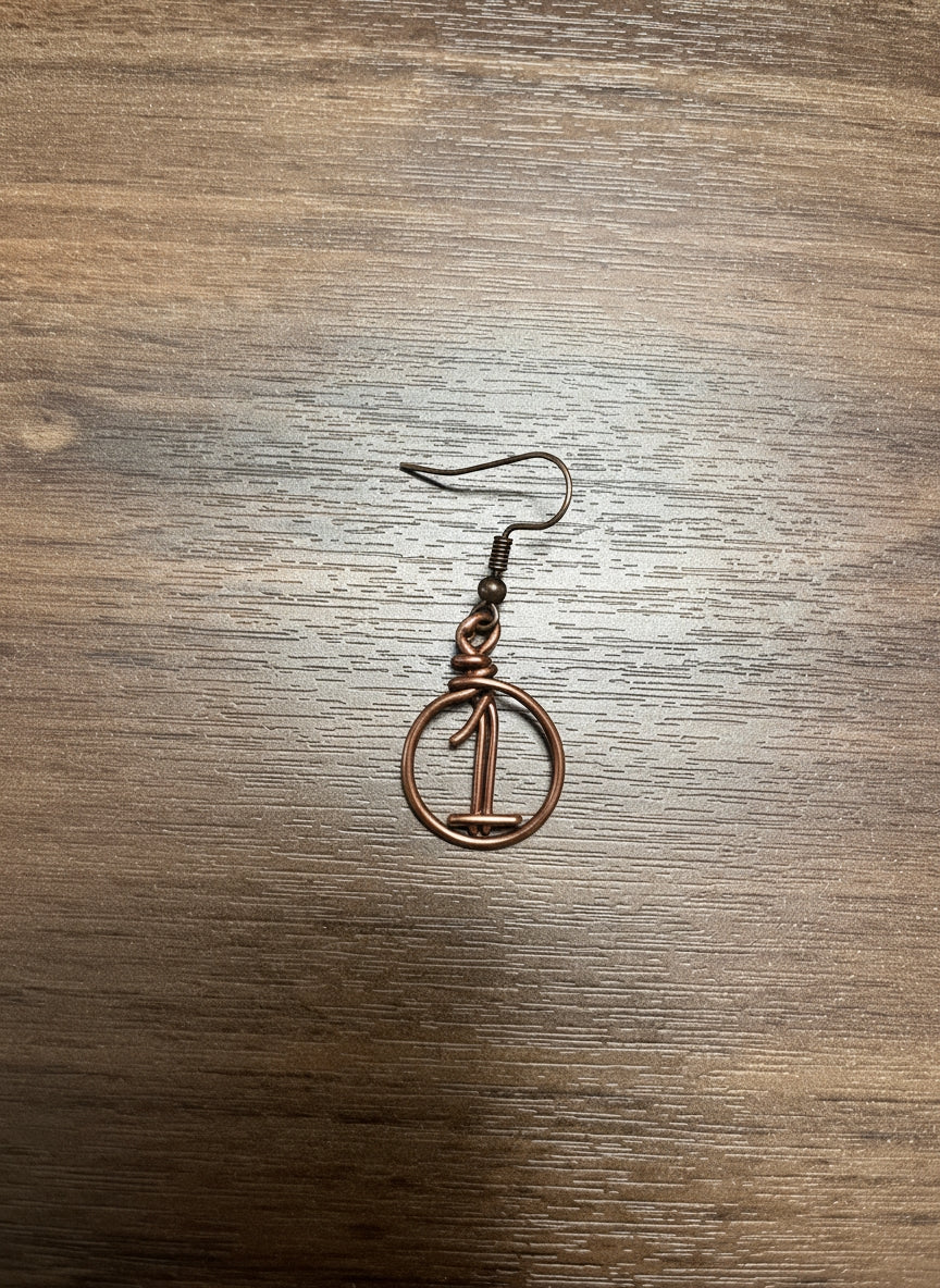 Copper Wrapped Number Hoop Earring