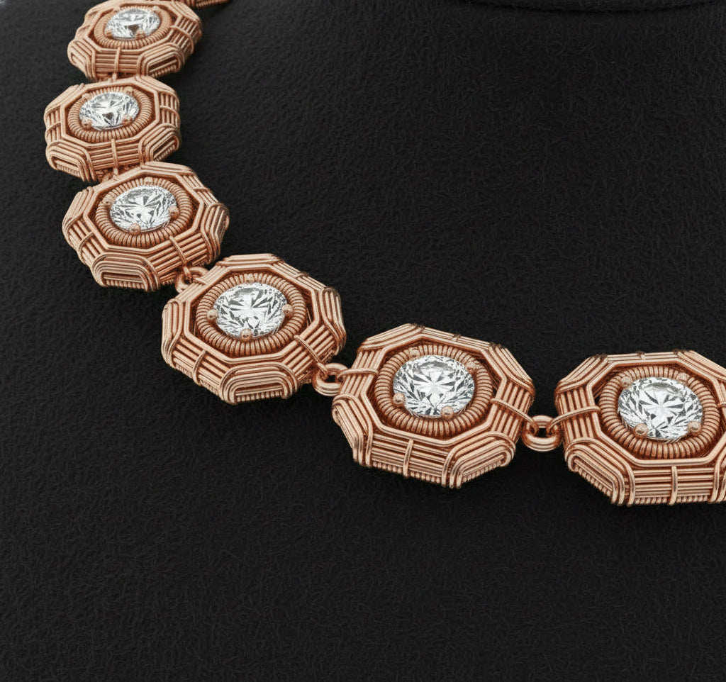 Copper Wire Wrapped Moissanite Tennis Chain Necklace