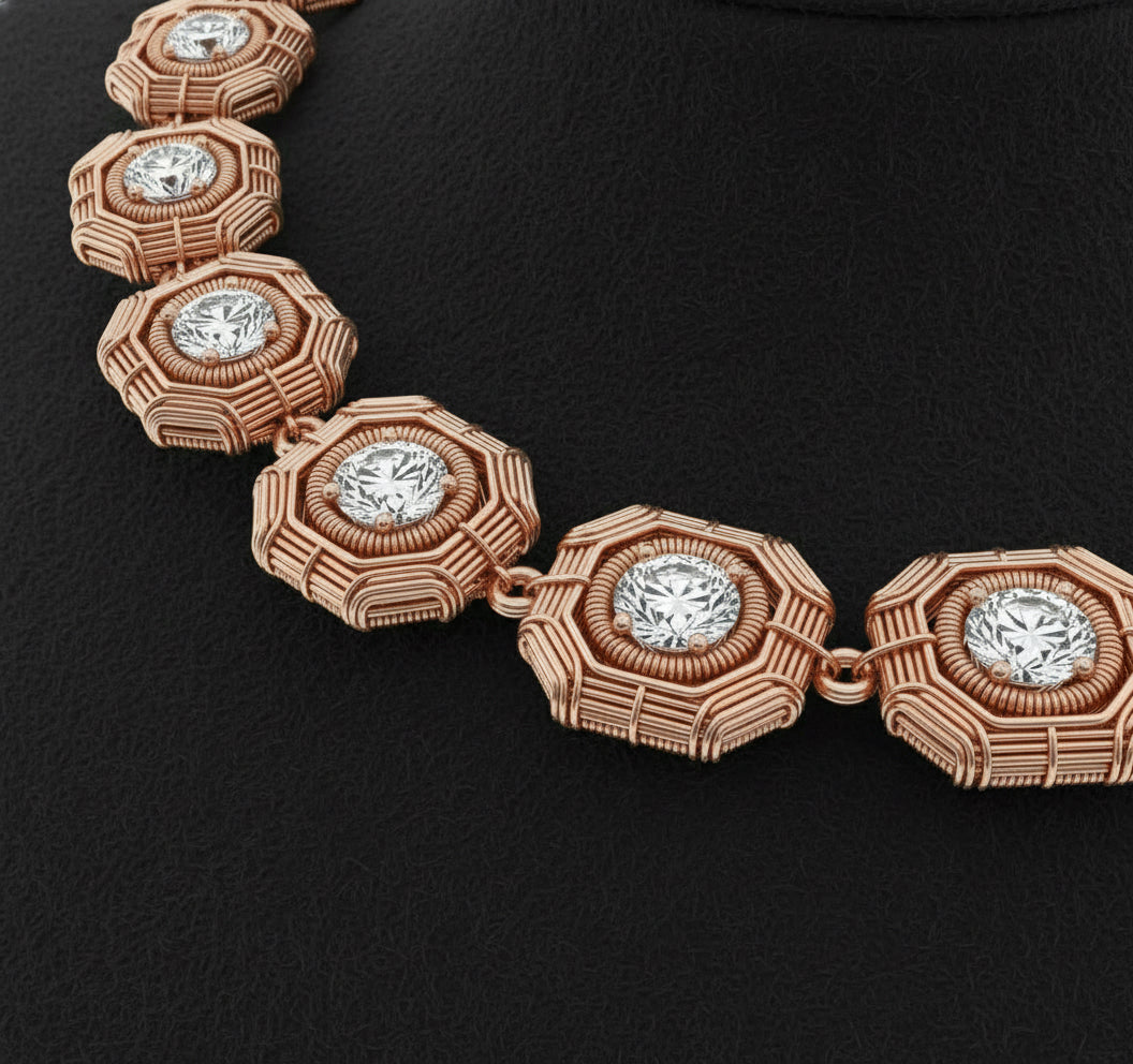 Copper Wire Wrapped Moissanite Tennis Chain Necklace