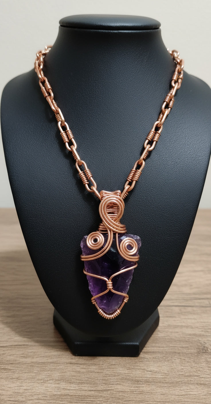 Wire Wrapped Amethyst Arrowhead Necklace