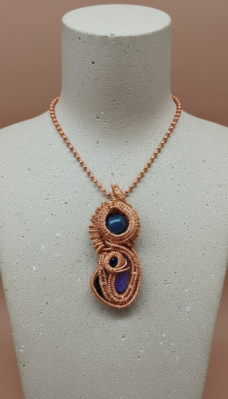 iamevibez Amethyst And Black Obsidian Custom Wire Wrapped Pendant "Cosmos"