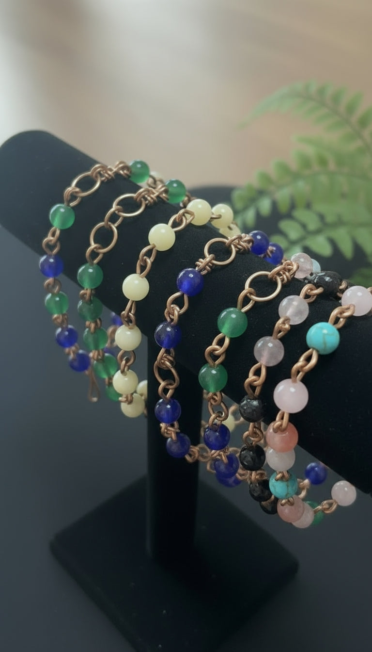 Copper 8mm or 12mm crystal bracelet