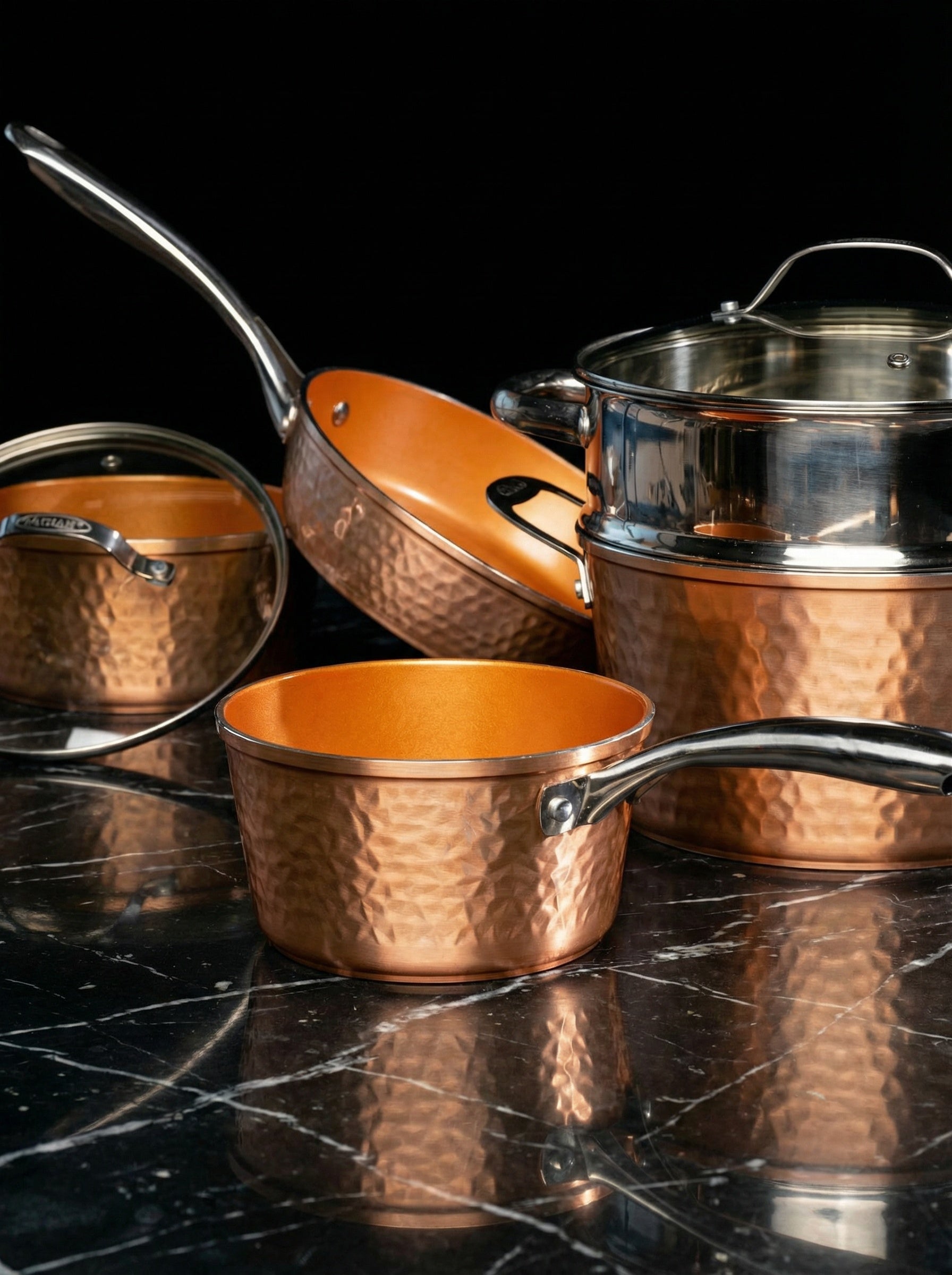 Copper Infused Clay Ceramic Dish Set With Stainless Steel Handles