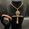 Custom wire wrapped copper and Pyrite Ankh necklace and bracelet set