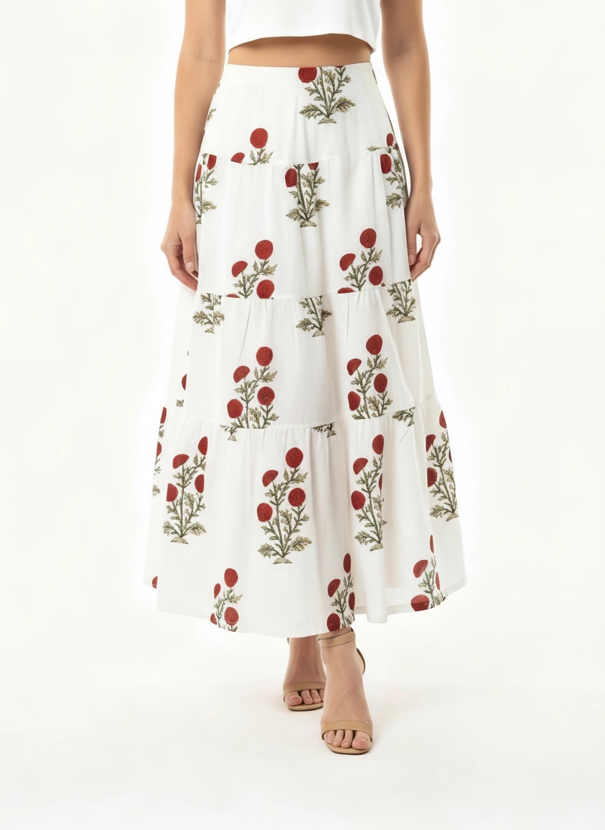 Cotton Tiered Long Skirt | Rouge
