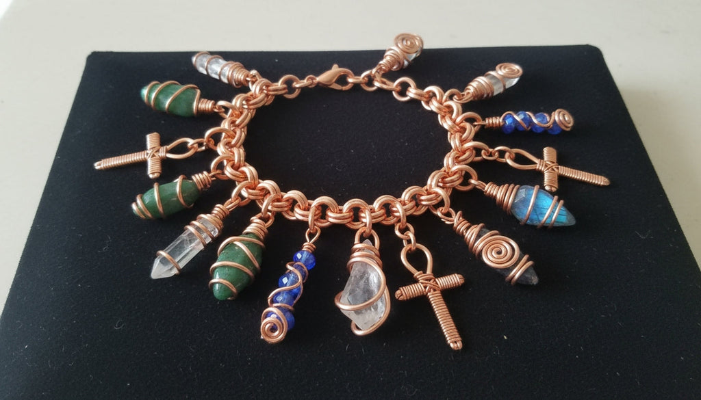 Chunky wire Wrapped Charm Bracelet