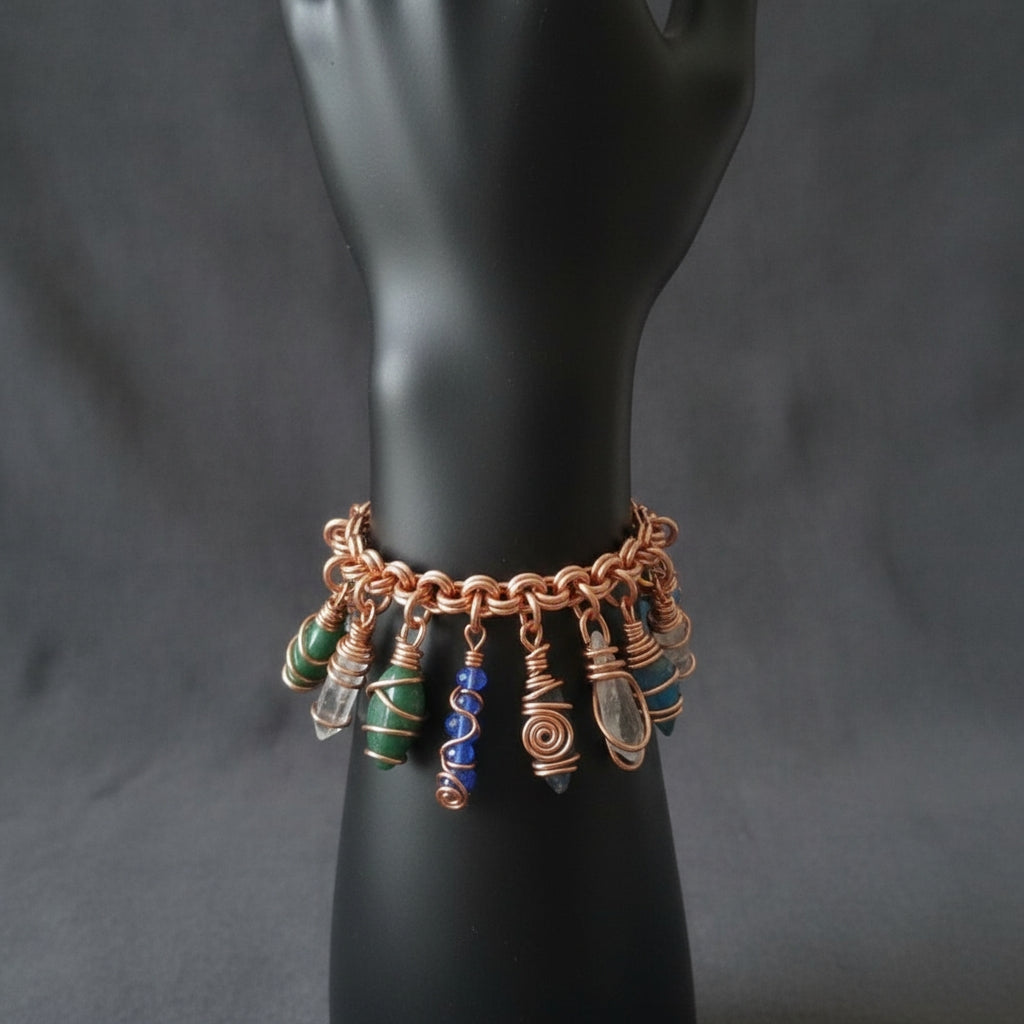 Chunky wire Wrapped Charm Bracelet