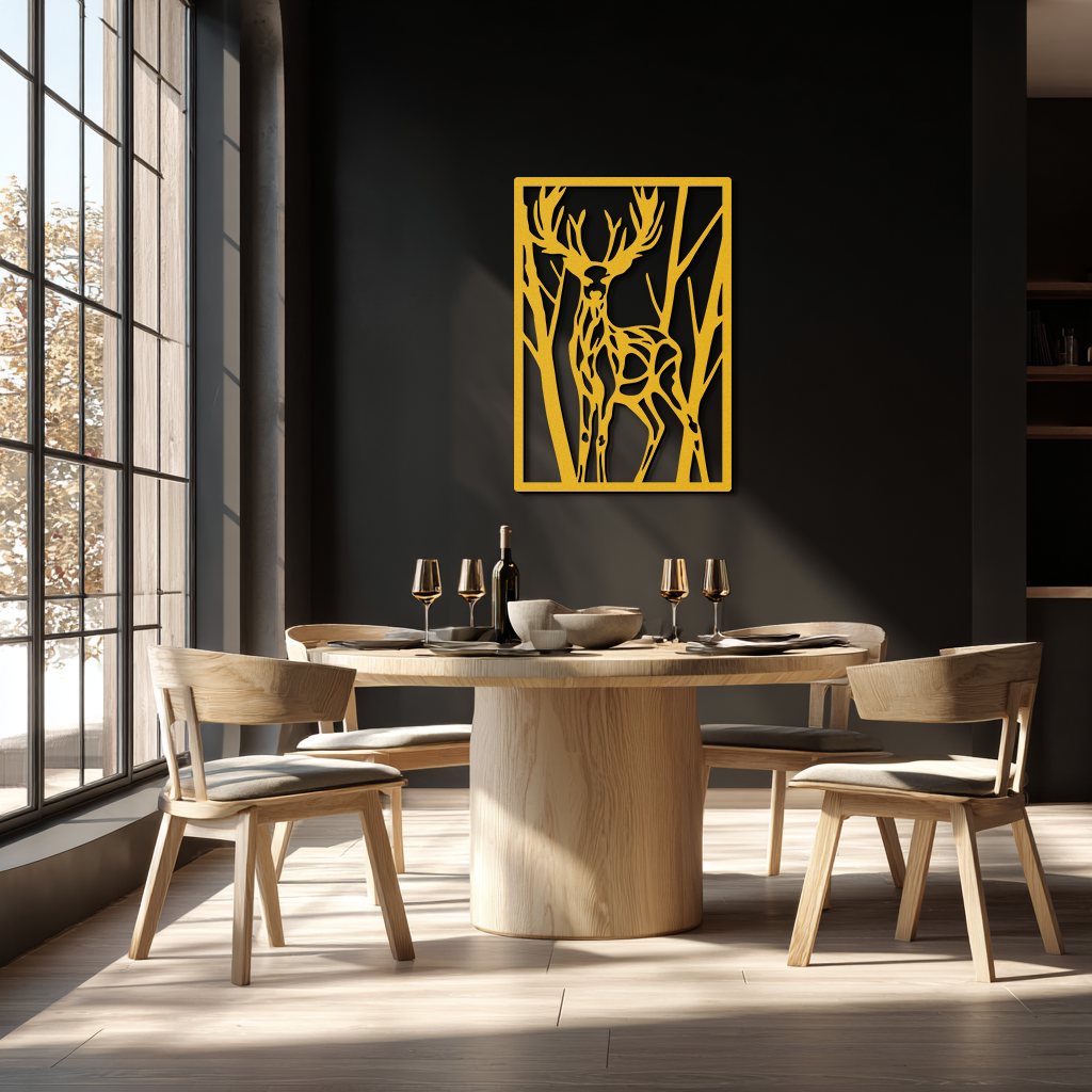 Metal Deer Wall Art - Modern Stag Metal Wall Decor - Forest Theme Metal Wall Hanging - Laser Cut Metal Artwork for Living Room, Dining Room & Office - KAF001