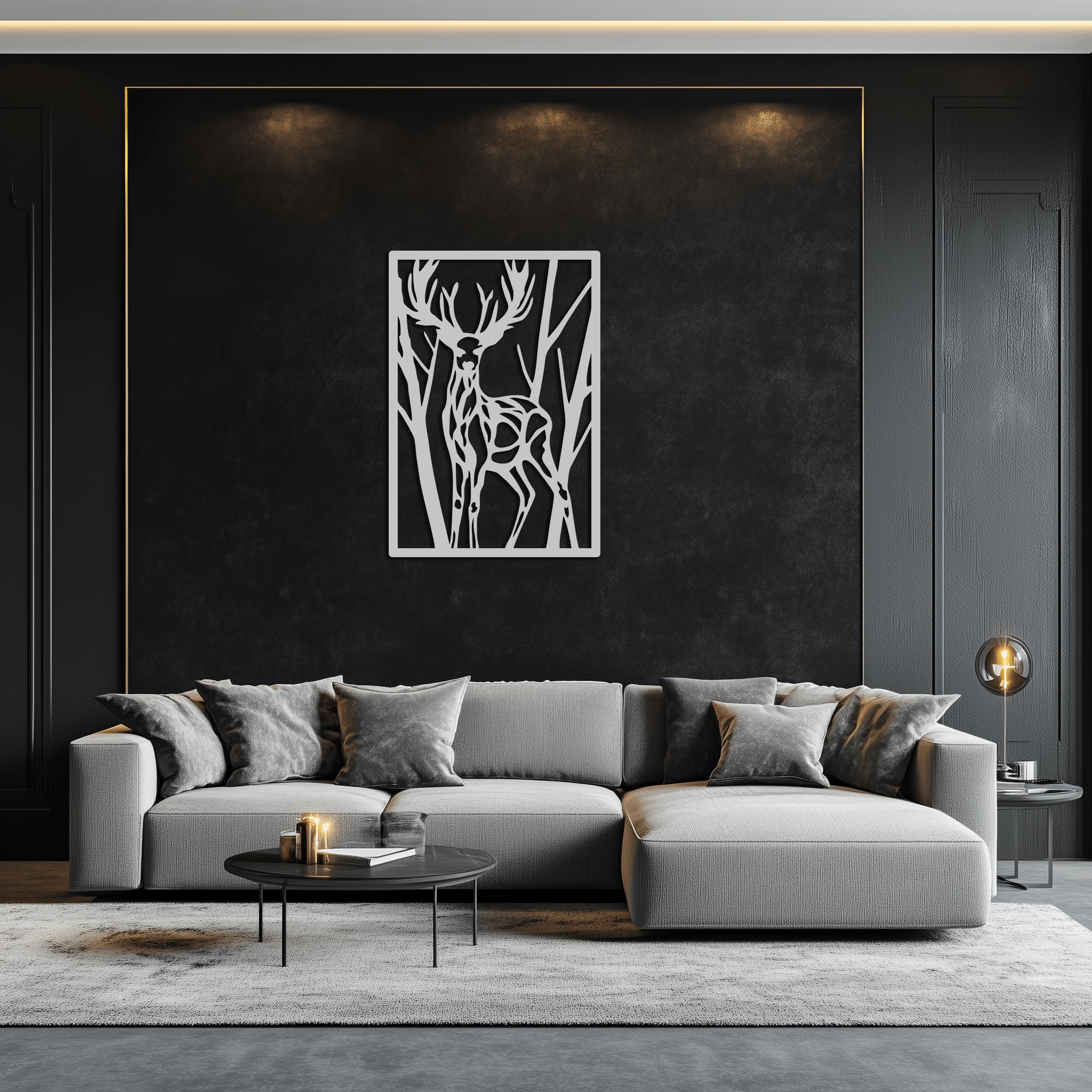 Metal Deer Wall Art - Modern Stag Metal Wall Decor - Forest Theme Metal Wall Hanging - Laser Cut Metal Artwork for Living Room, Dining Room & Office - KAF001