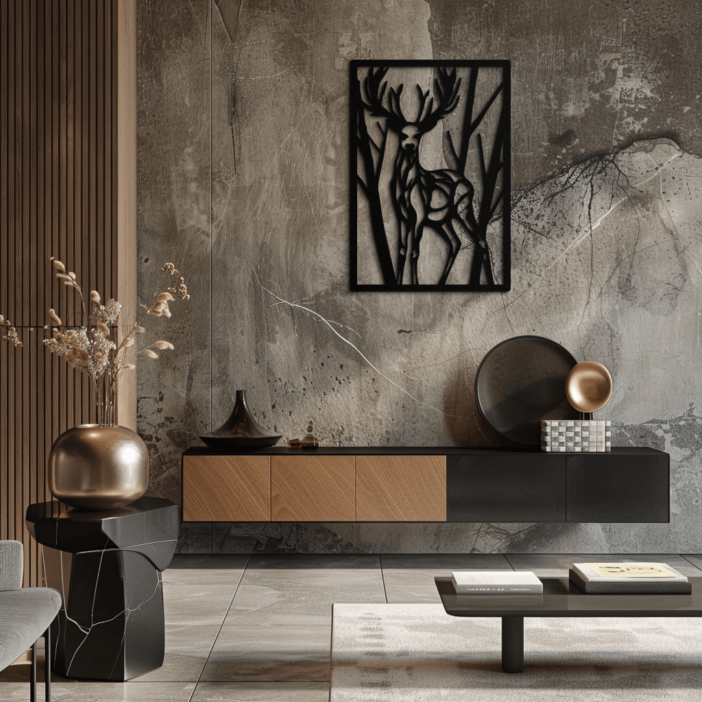Metal Deer Wall Art - Modern Stag Metal Wall Decor - Forest Theme Metal Wall Hanging - Laser Cut Metal Artwork for Living Room, Dining Room & Office - KAF001