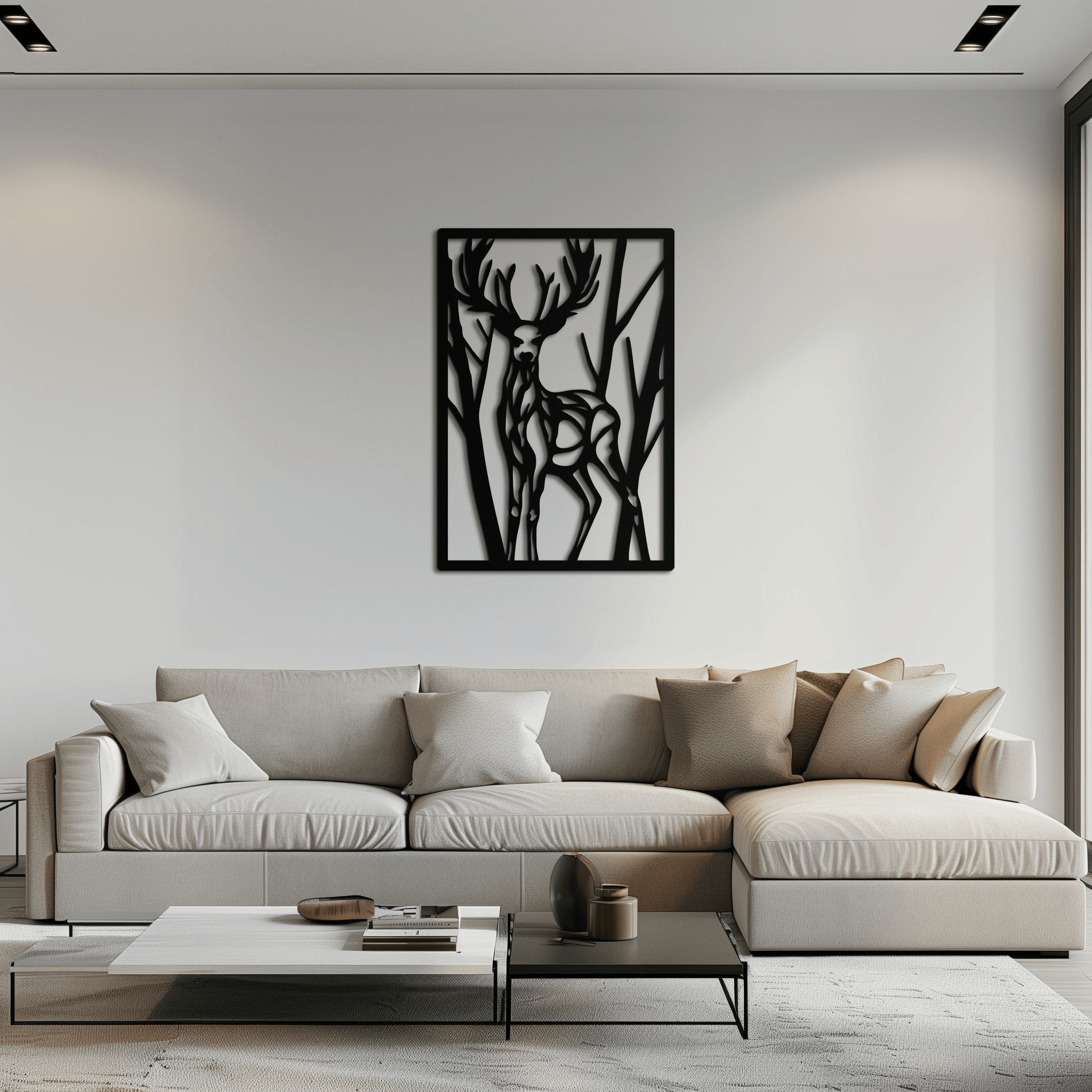 Metal Deer Wall Art - Modern Stag Metal Wall Decor - Forest Theme Metal Wall Hanging - Laser Cut Metal Artwork for Living Room, Dining Room & Office - KAF001