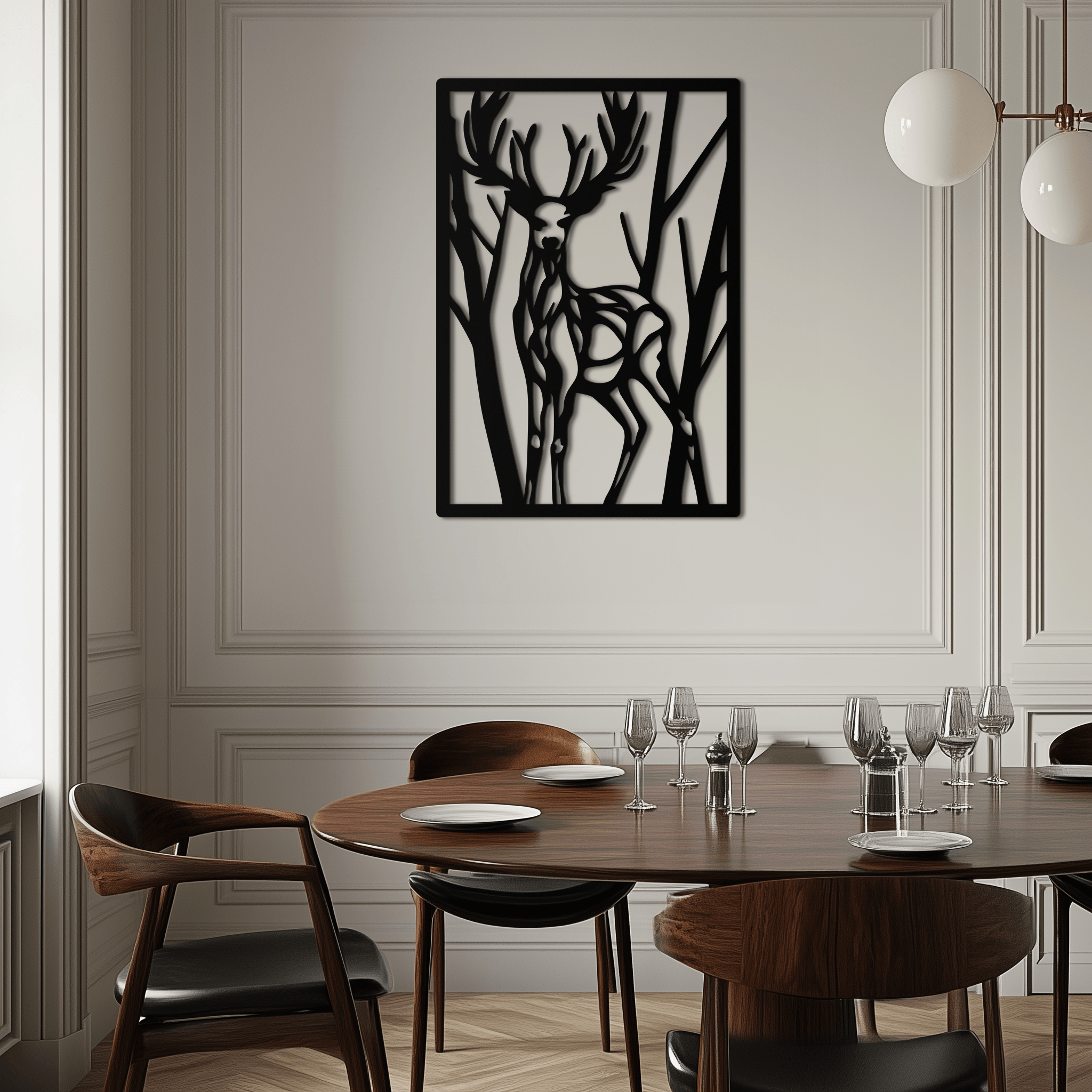 Metal Deer Wall Art - Modern Stag Metal Wall Decor - Forest Theme Metal Wall Hanging - Laser Cut Metal Artwork for Living Room, Dining Room & Office - KAF001