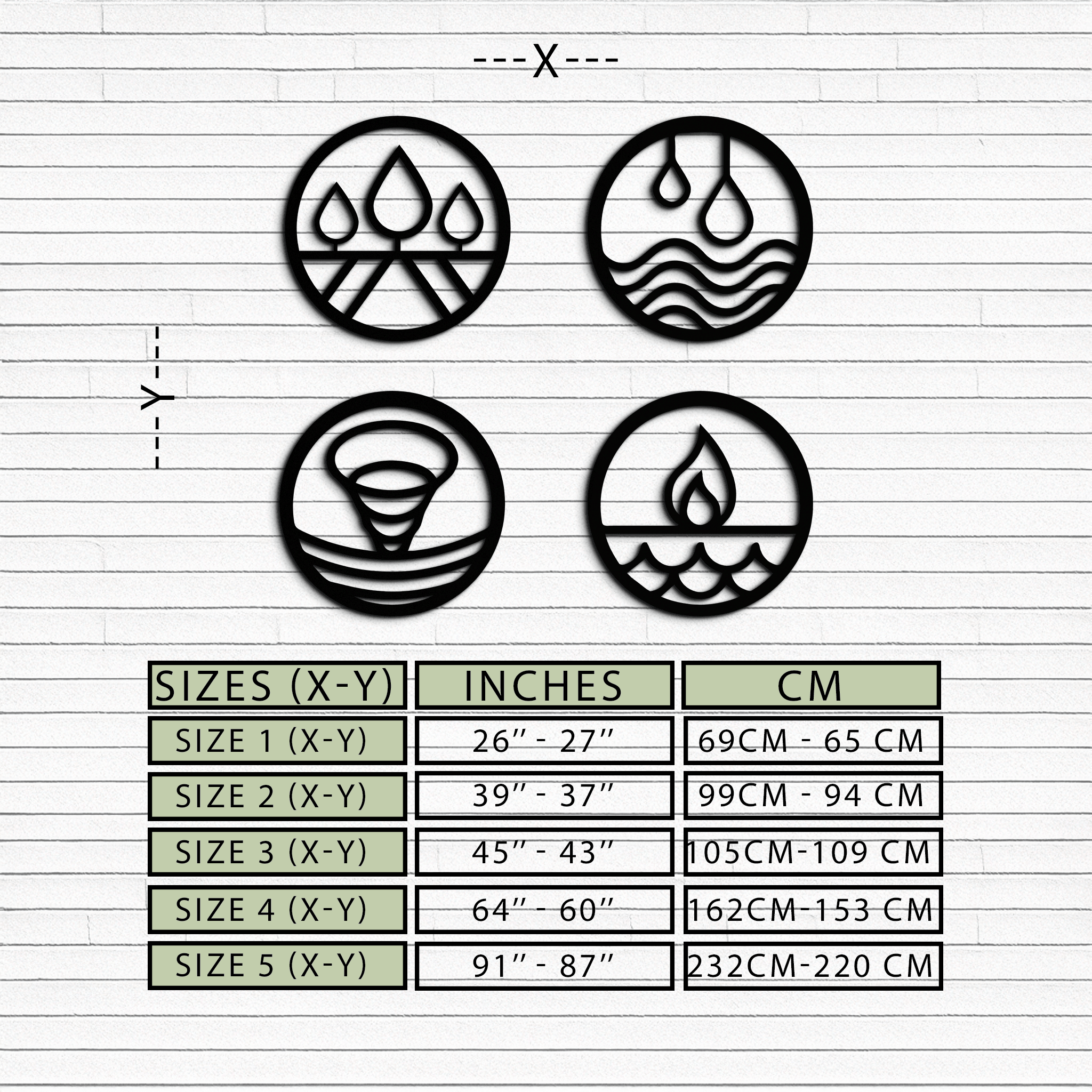 Four Elements Metal Wall Art - Steel Wall Decor for Home and Office - KAF010