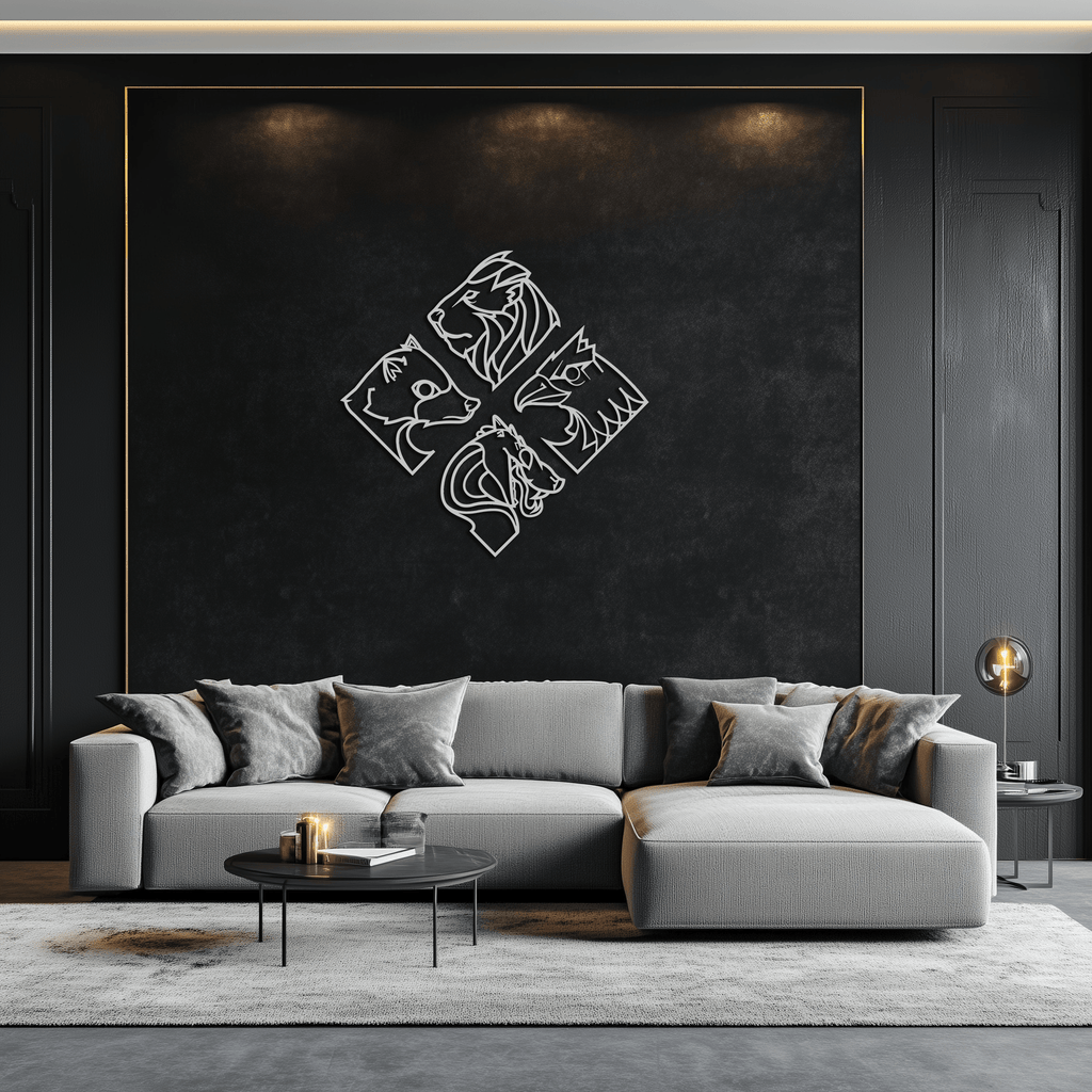 Four Animal Totem Metal Wall Art - Steel Wall Decor for Home and Office - KAF013