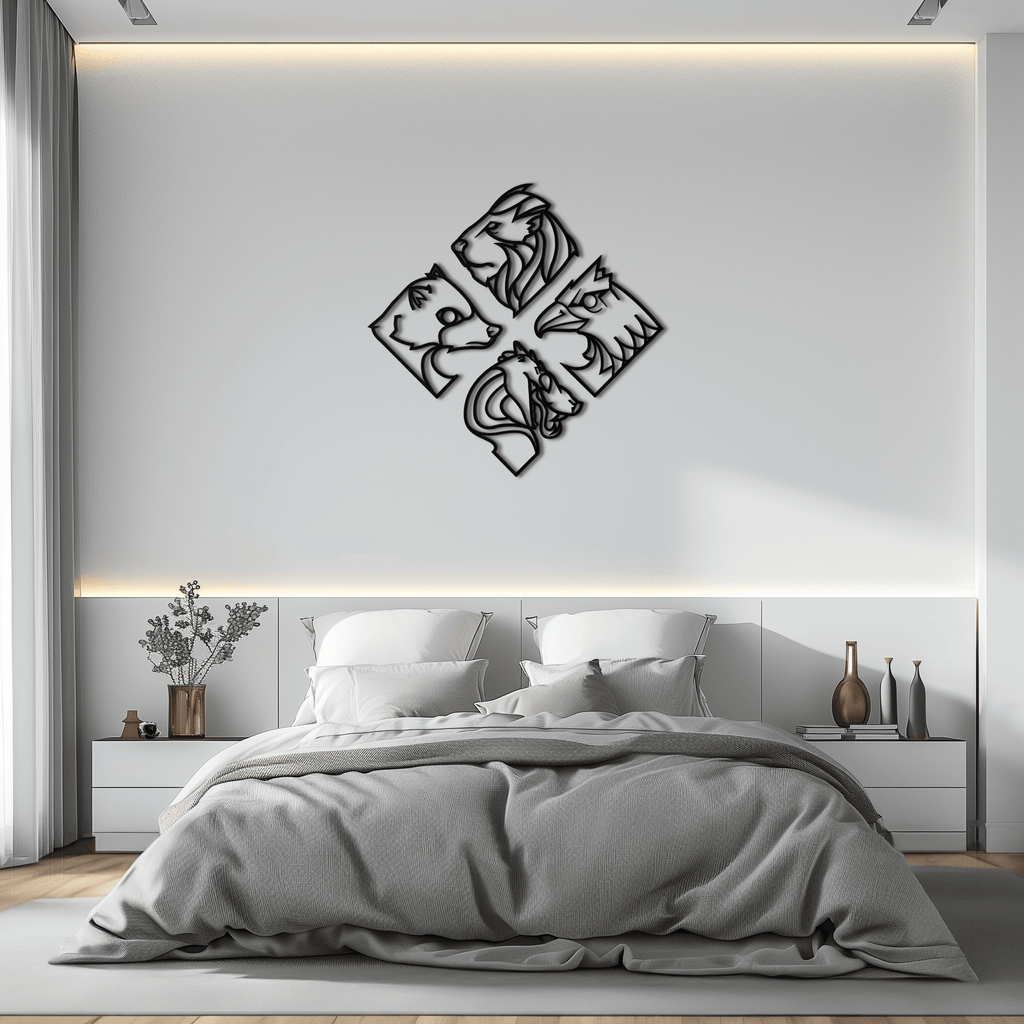 Four Animal Totem Metal Wall Art - Steel Wall Decor for Home and Office - KAF013