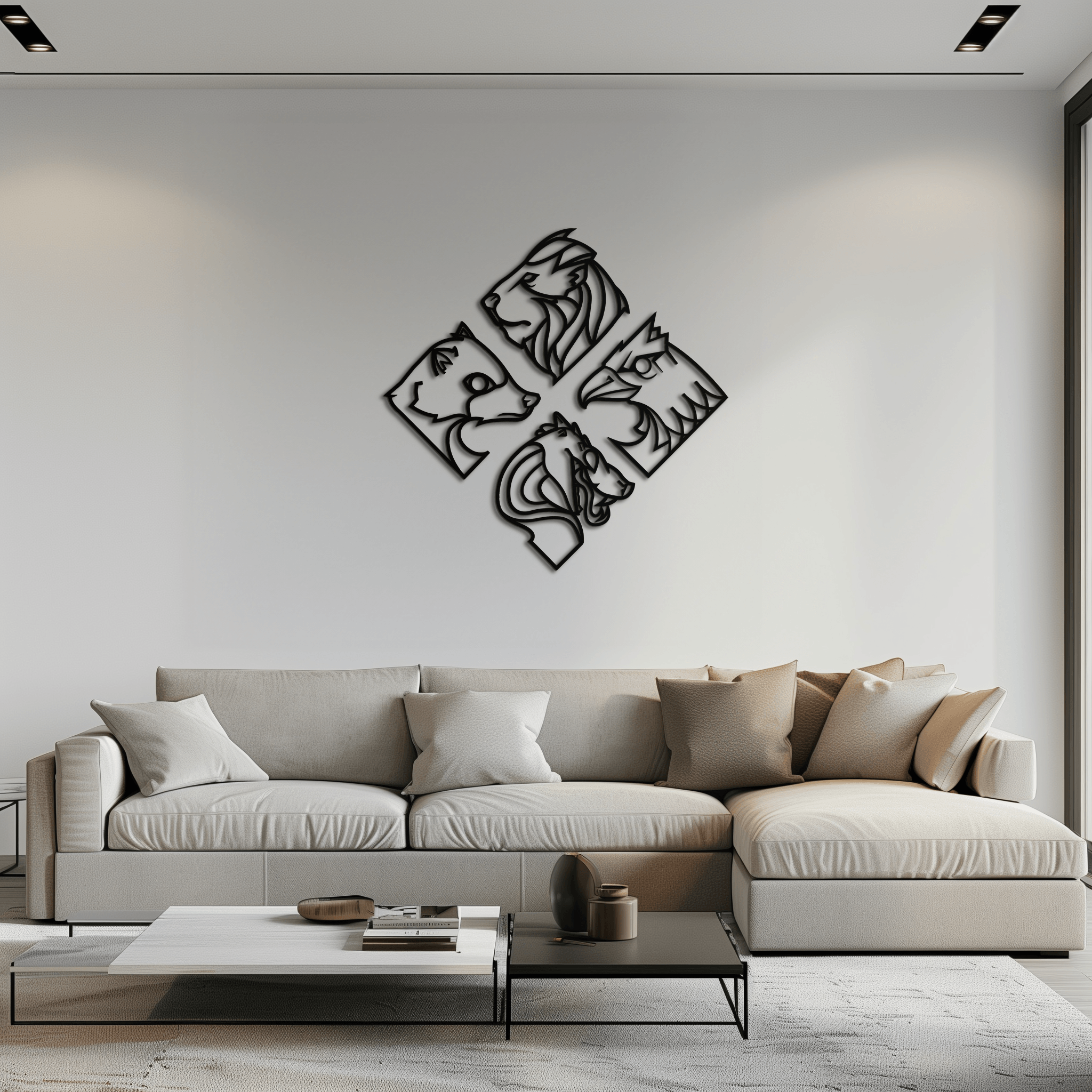 Four Animal Totem Metal Wall Art - Steel Wall Decor for Home and Office - KAF013