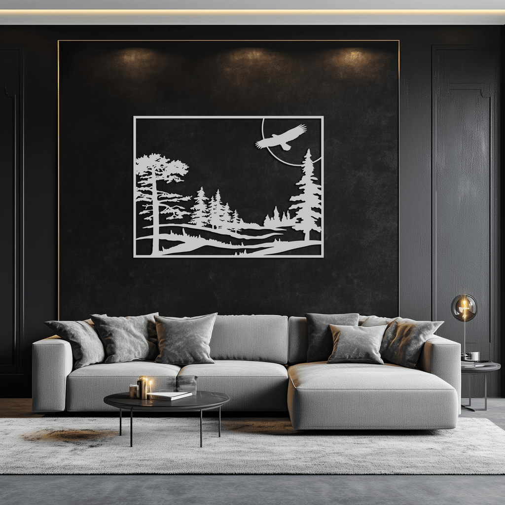 Forest Landscape Metal Wall Art - Steel Wall Decor for Home and Cabin - KAF018