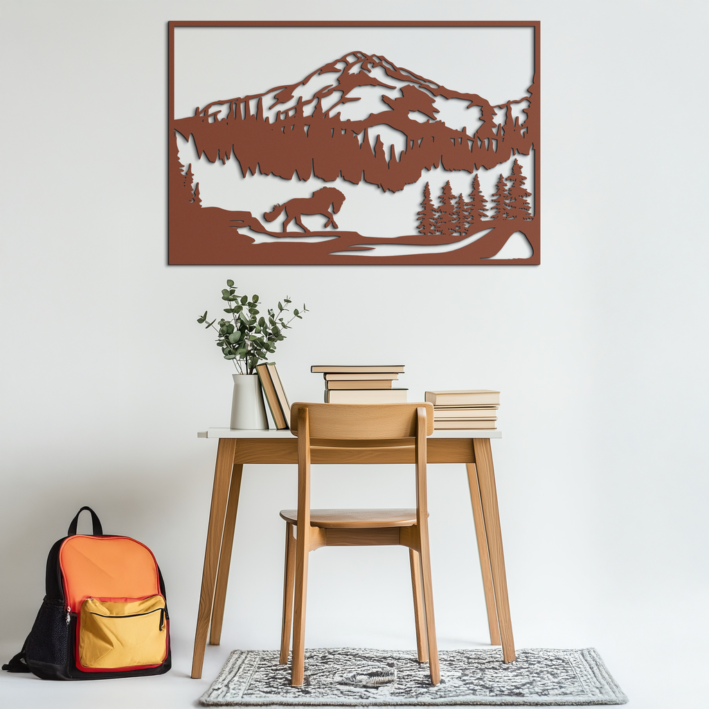 Mountain Horse Metal Wall Art - Steel Wall Decor for Home and Cabin - KAF019