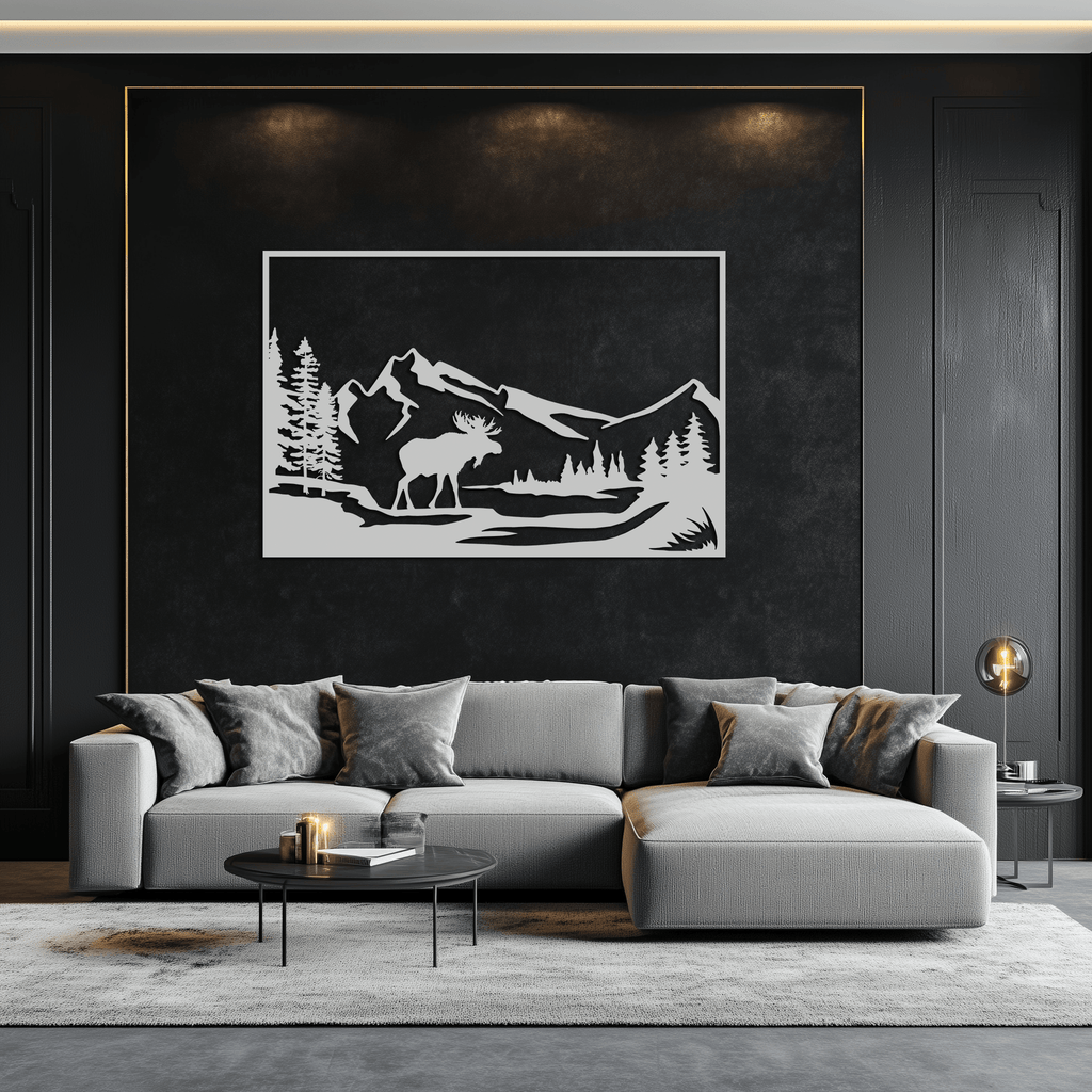 Mountain Moose Metal Wall Art - Steel Wall Decor for Home and Cabin - KAF020