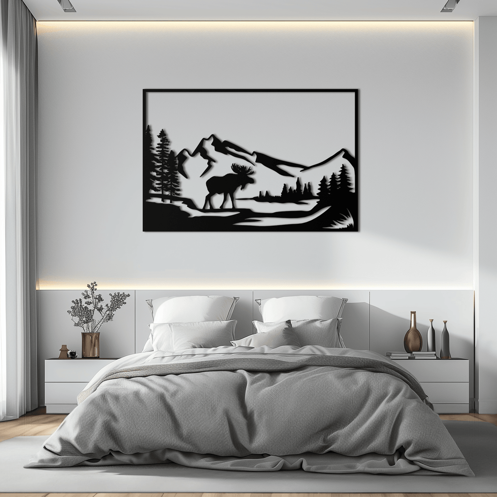 Mountain Moose Metal Wall Art - Steel Wall Decor for Home and Cabin - KAF020