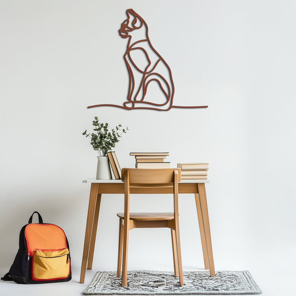 Cat Line Art Metal Wall Art - Modern Minimalist Steel Decor - KAF032
