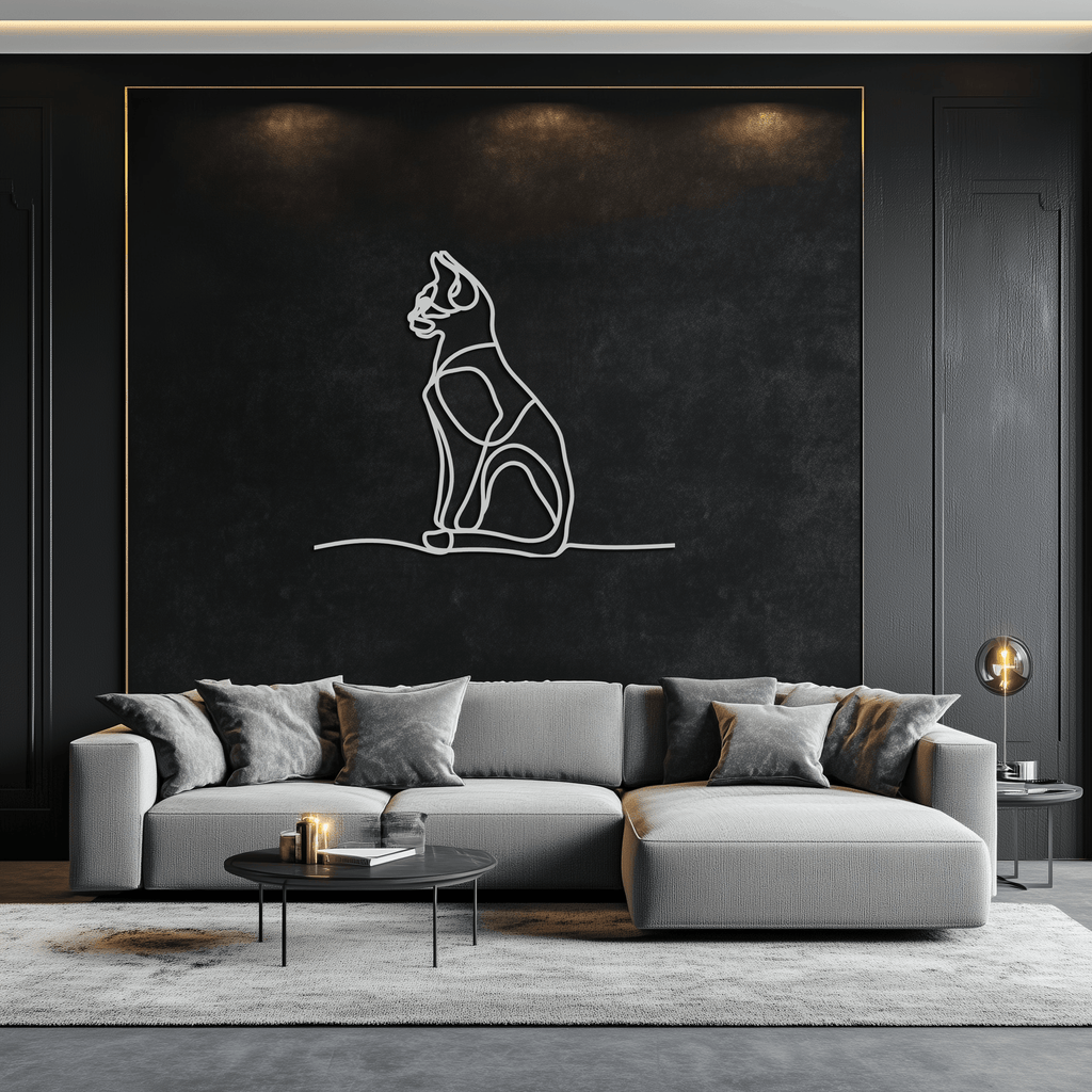 Cat Line Art Metal Wall Art - Modern Minimalist Steel Decor - KAF032