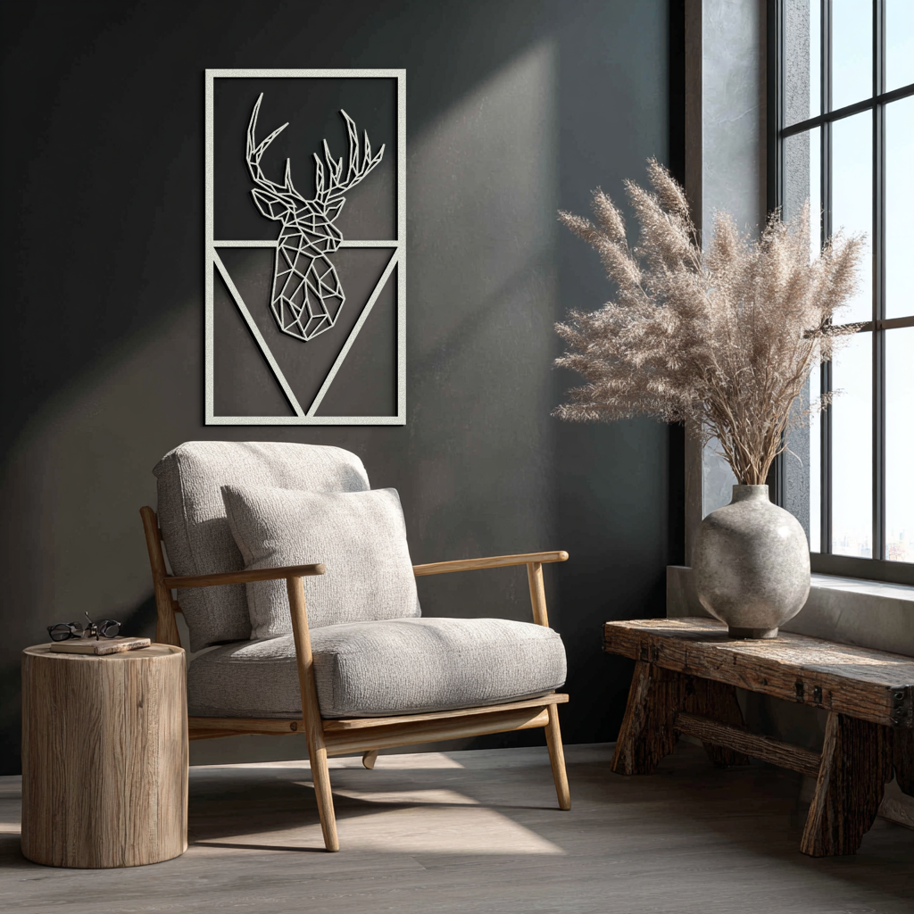 Geometric Deer Metal Wall Art - Modern Steel Wall Decor - KAF040