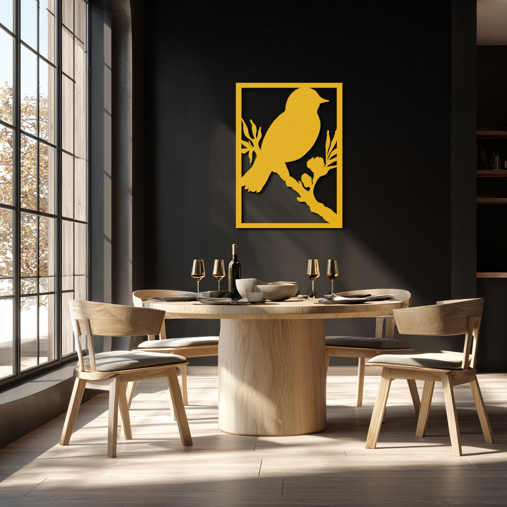 Bird on Branch Metal Wall Art - Modern Steel Decor for Home & Office - KAF043