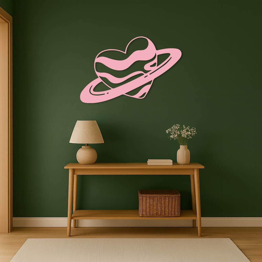Planet Heart Silhouette Metal Wall Art – Cosmic Love Design - KAFGP043