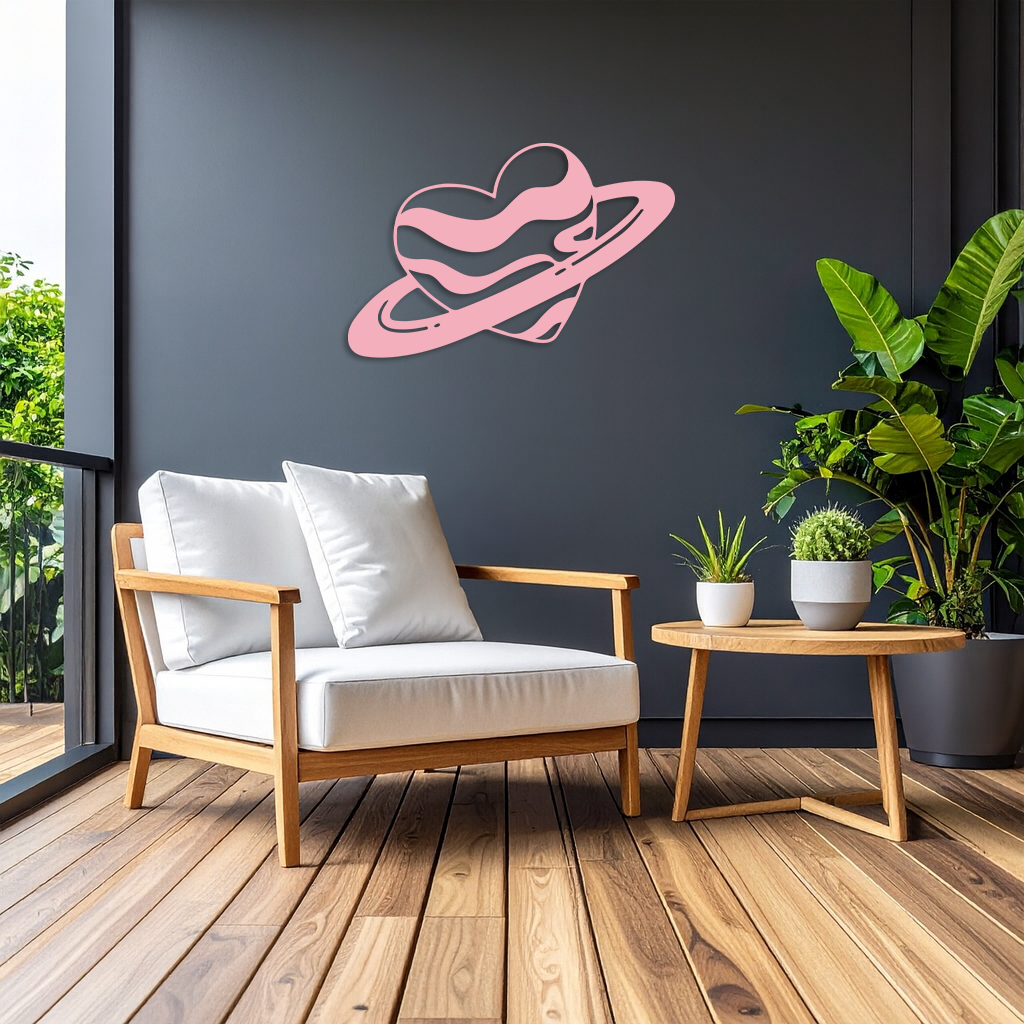 Planet Heart Silhouette Metal Wall Art – Cosmic Love Design - KAFGP043