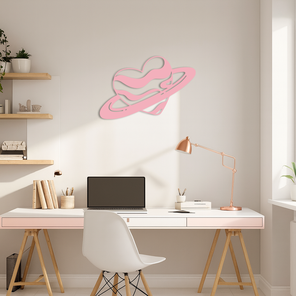 Planet Heart Silhouette Metal Wall Art – Cosmic Love Design - KAFGP043