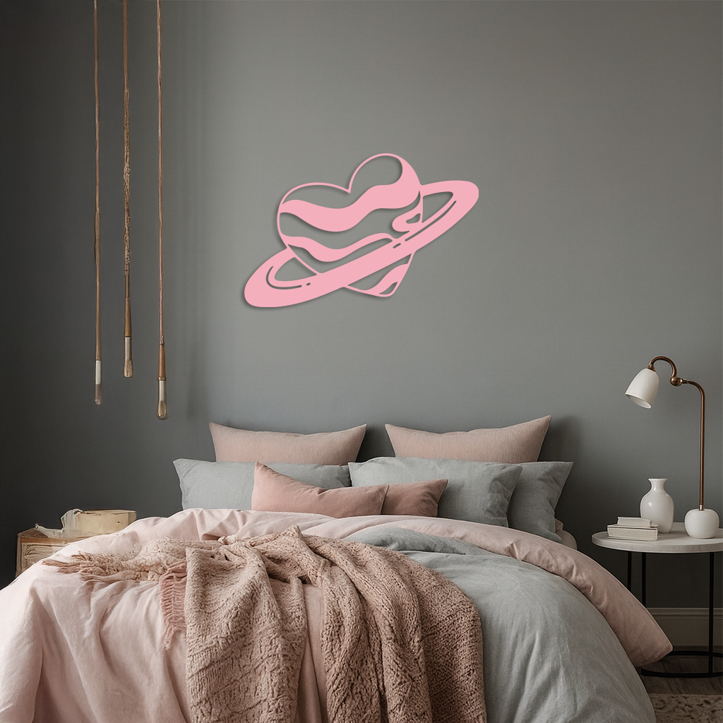 Planet Heart Silhouette Metal Wall Art – Cosmic Love Design - KAFGP043
