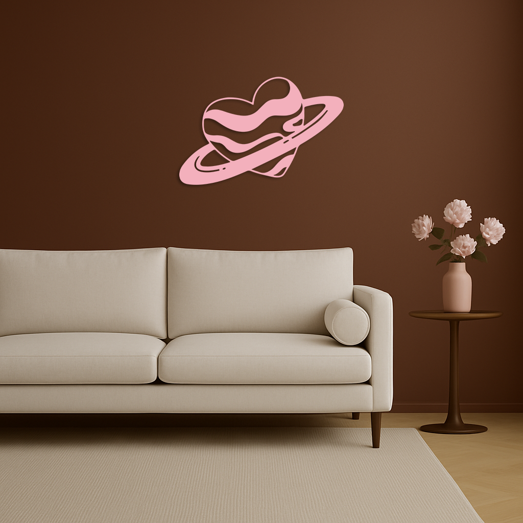 Planet Heart Silhouette Metal Wall Art – Cosmic Love Design - KAFGP043