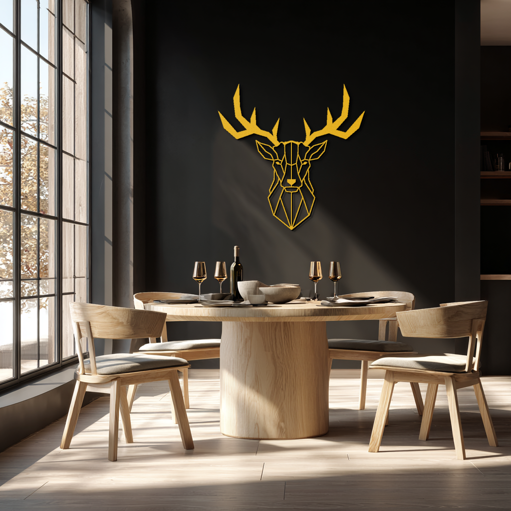 Geometric Deer Head Metal Wall Art - Modern Steel Decor - KAF048